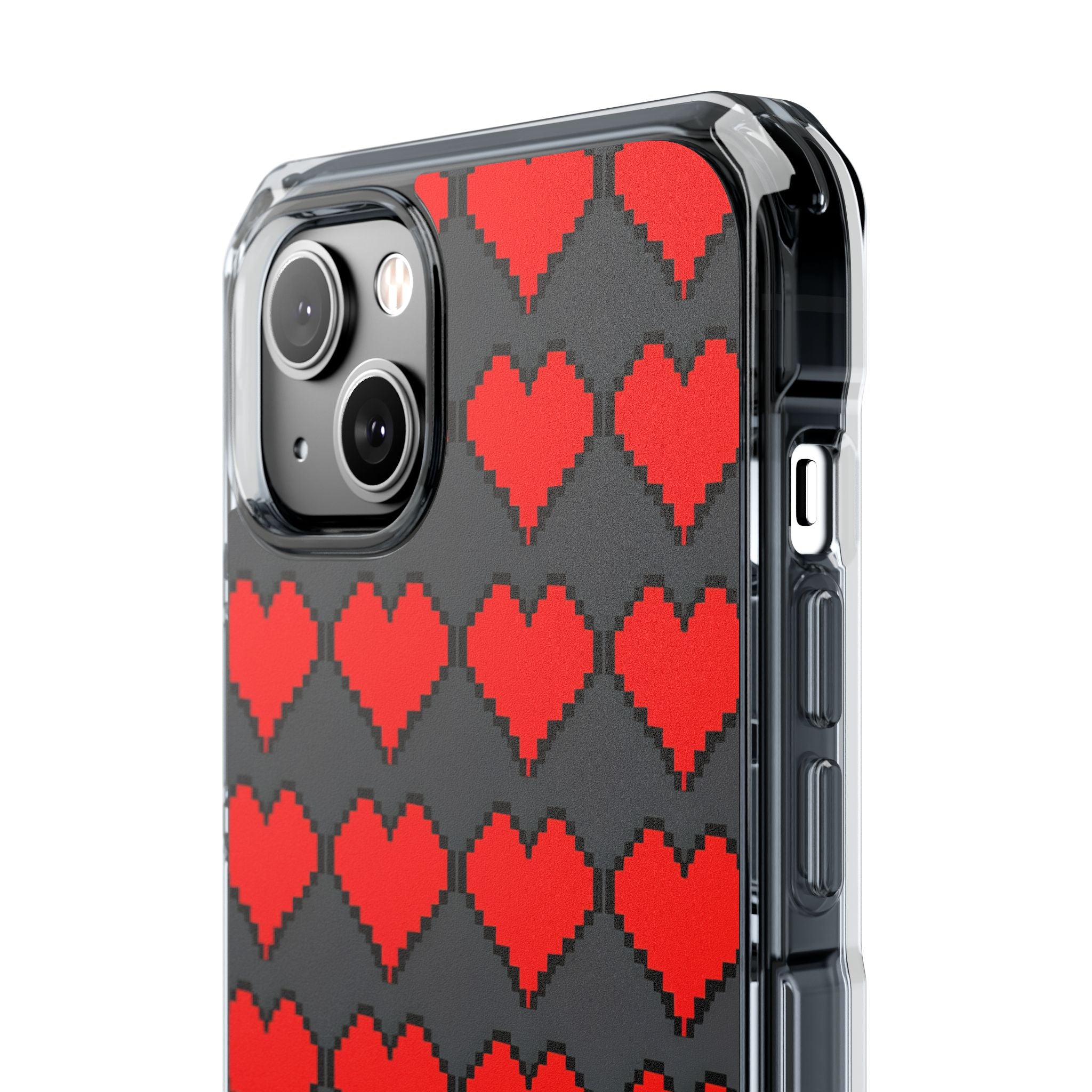 Red Heart Dark Gray Diamonds Seamless iPhone 14 - Impact Clear+