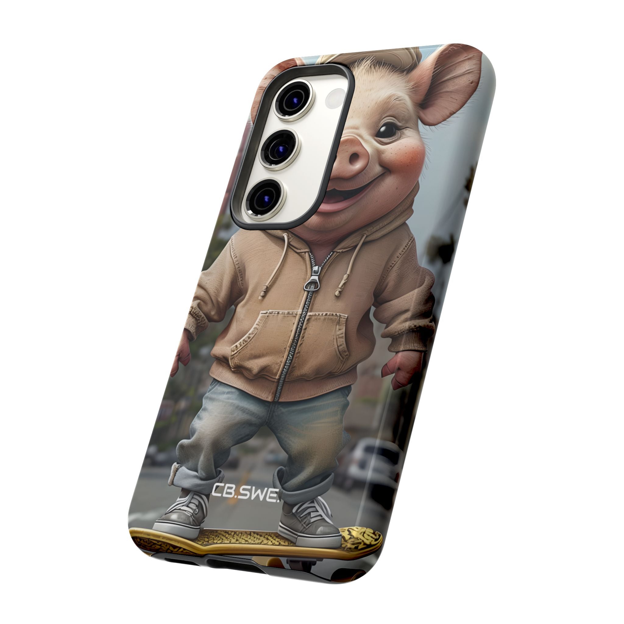 Playful Anthropomorphic Pig Skateboarding Illustration Art Samsung S23 - Tough