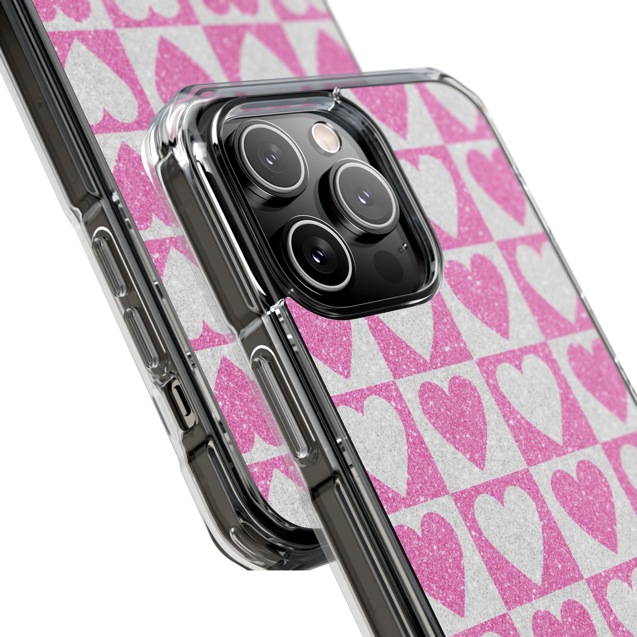 Glitter Heart Grid iPhone 14 Pro Max Case - Impact