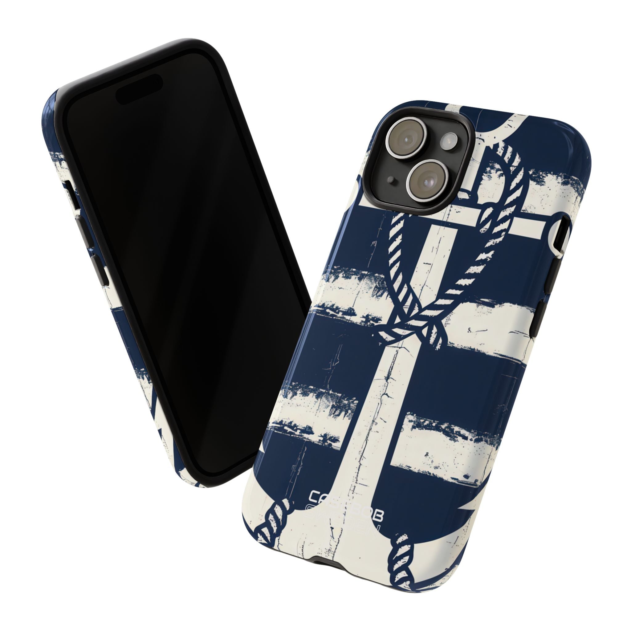Strisce con ancora blu navy iPhone 15 - Tough