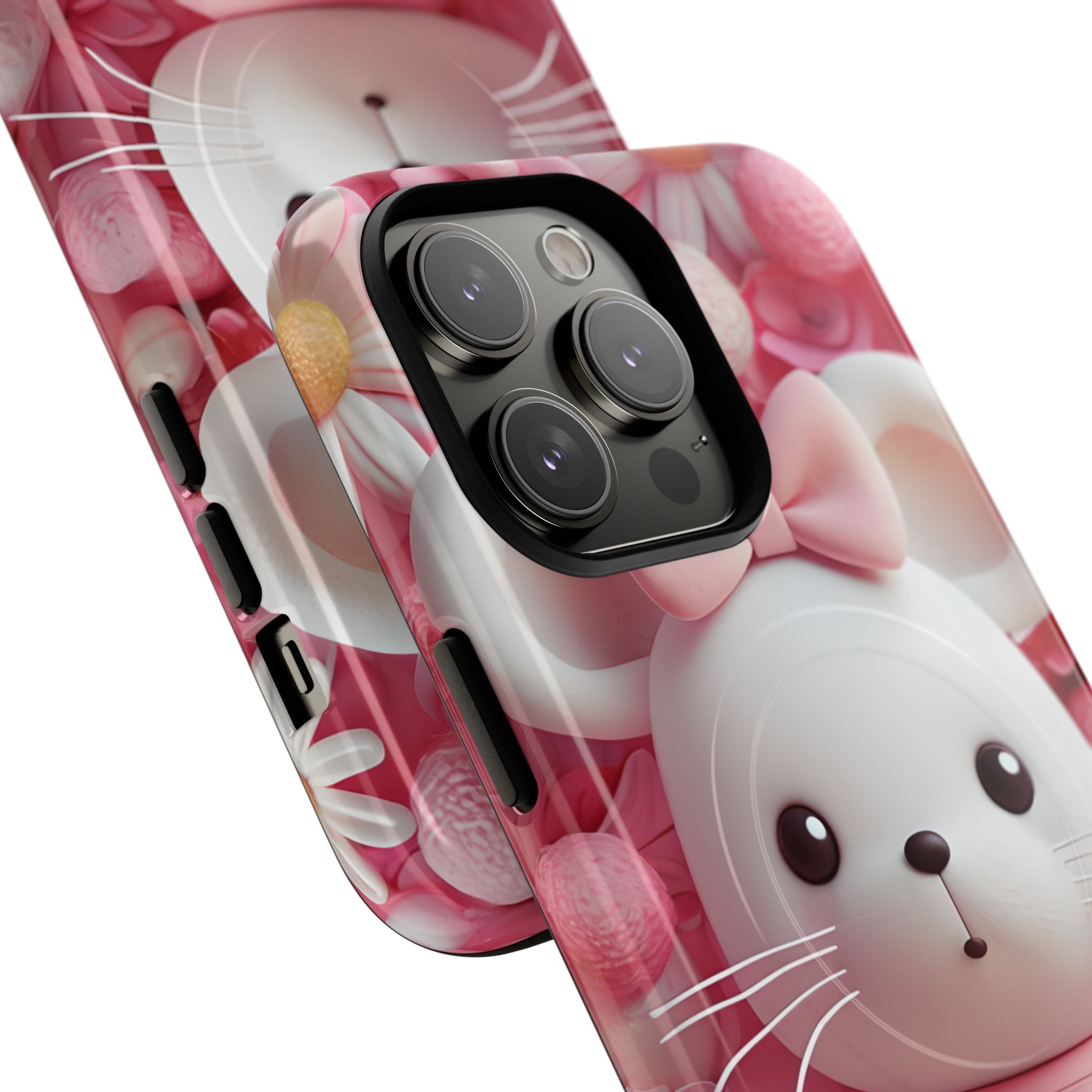 Adorable 3D Rendered White Mouse Plush Toy Floral iPhone 14 - Tough+