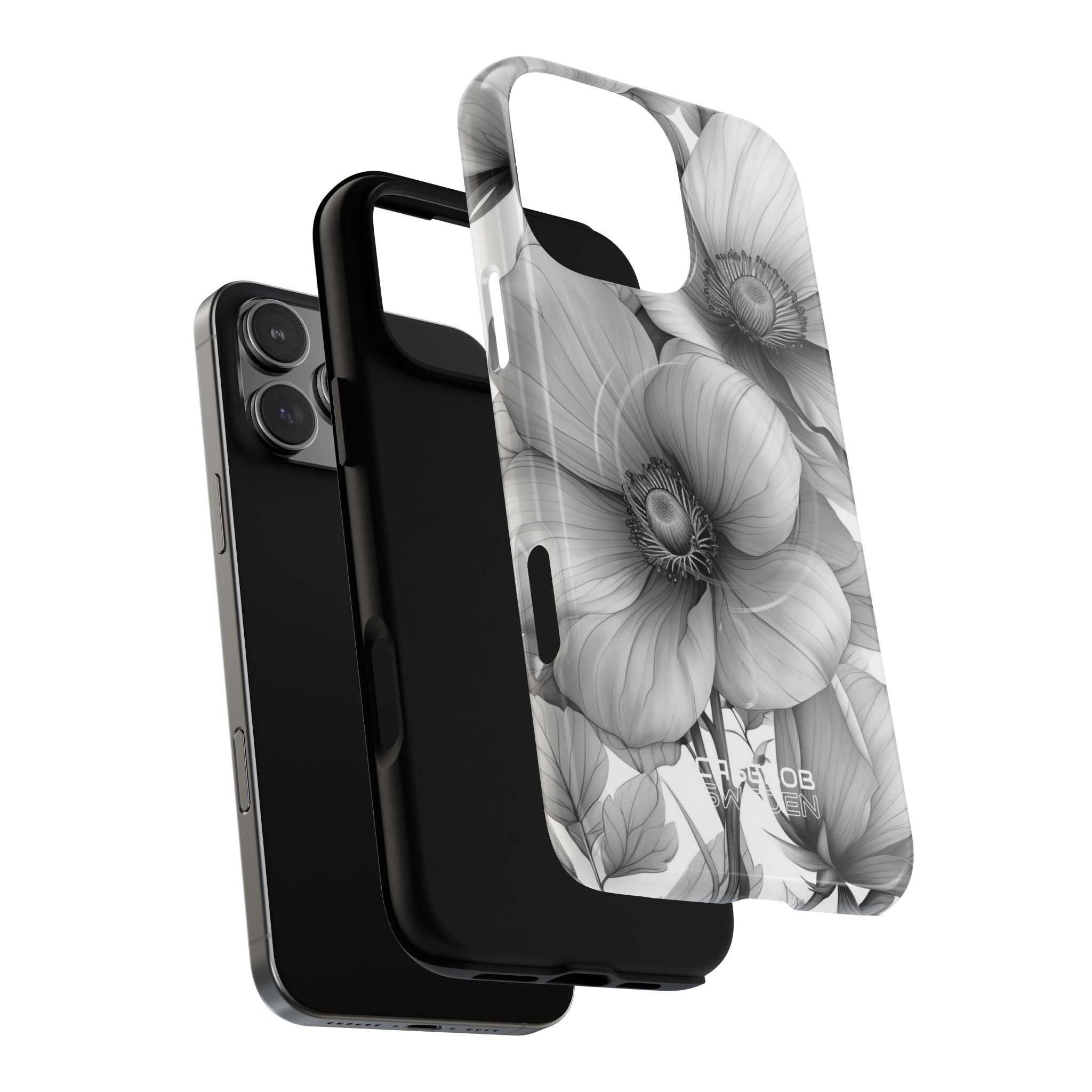 Grayscale Floral Harmony iPhone 16 - Tough+