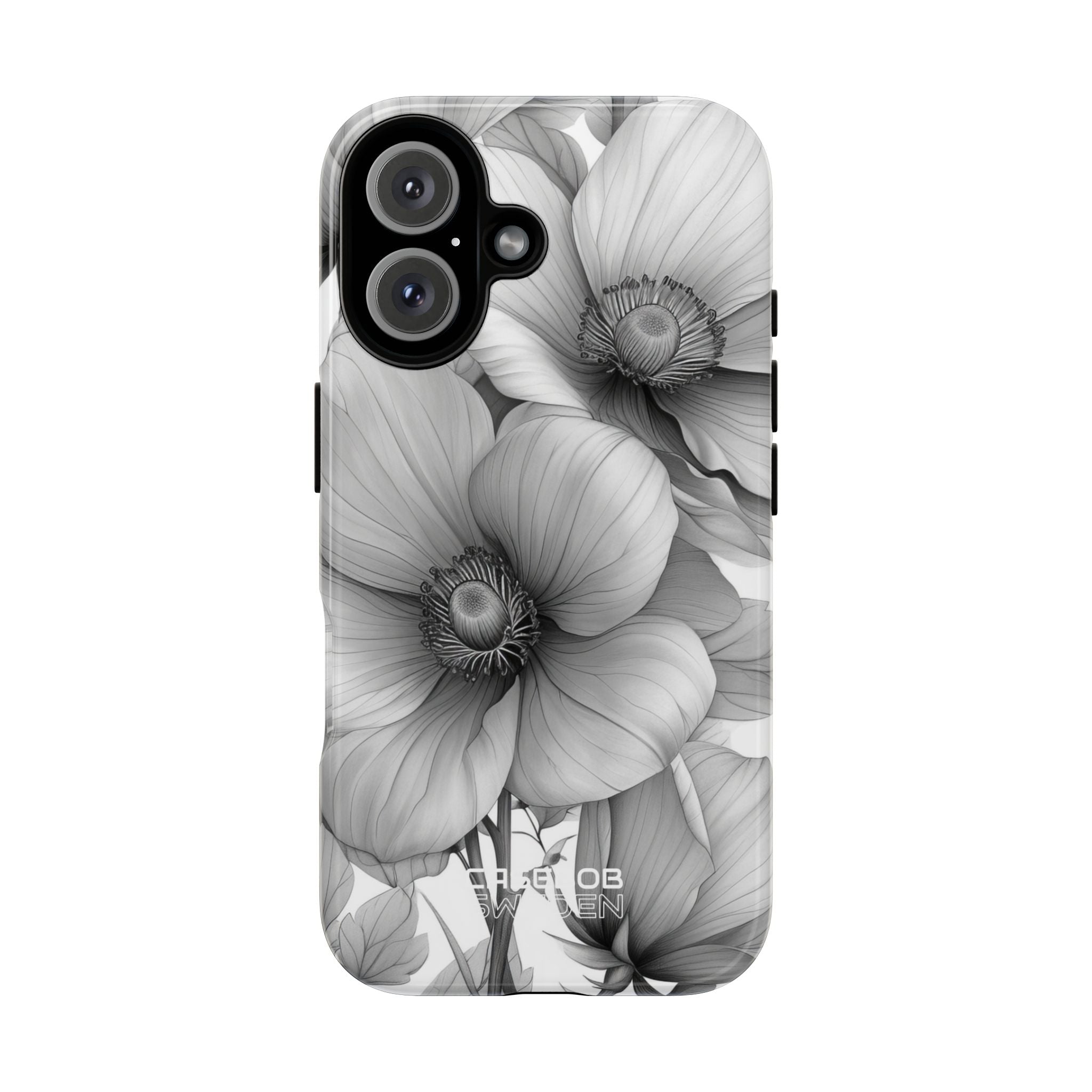 Grayscale Floral Harmony iPhone 16 - Robust