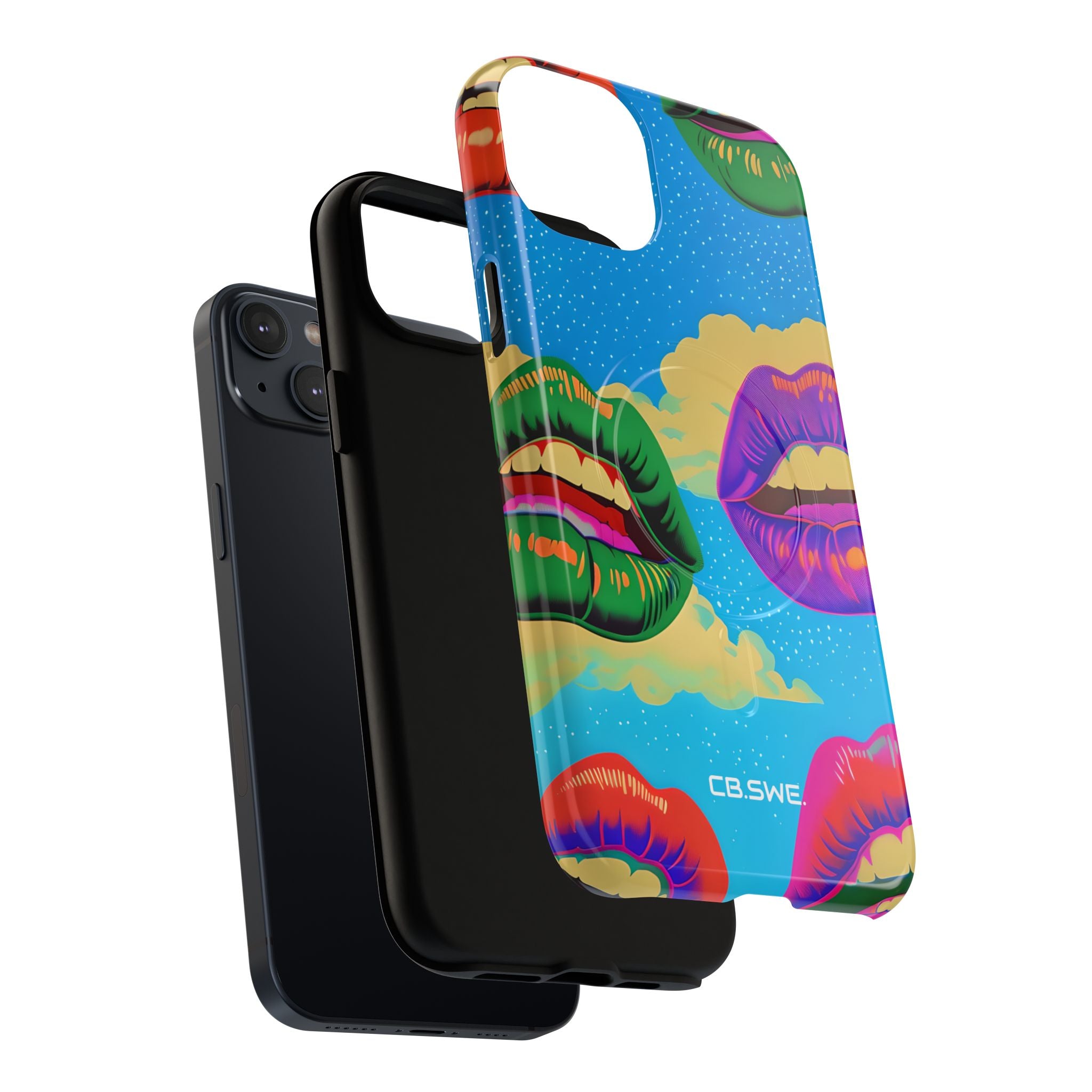 Colorful Surreal Lips Floating Bright Blue Sky iPhone 14 - Tough+