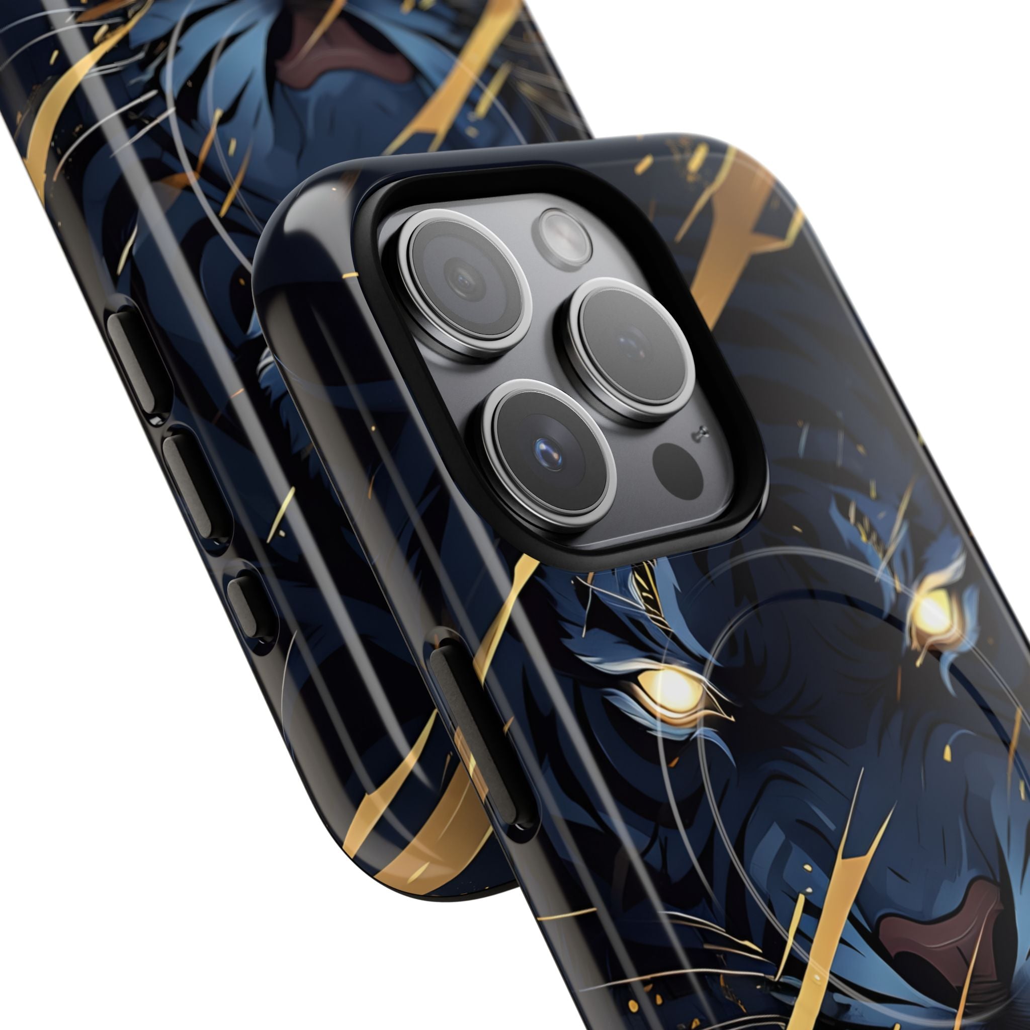 Fierce Blue Tiger Face Glowing Eyes iPhone 15 - Tough+