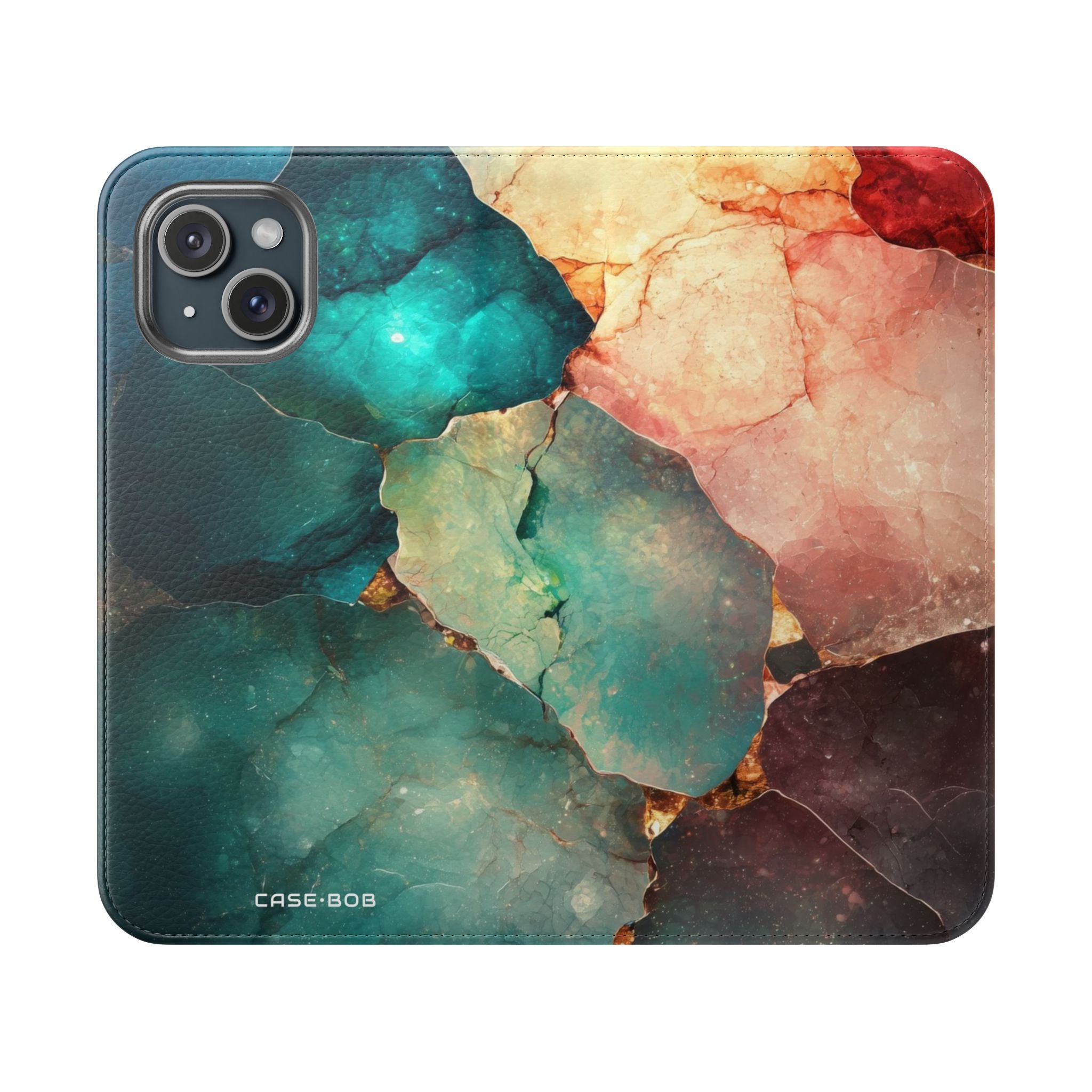 Fractured Gemstone Teal - iPhone 15 Case - Wallet