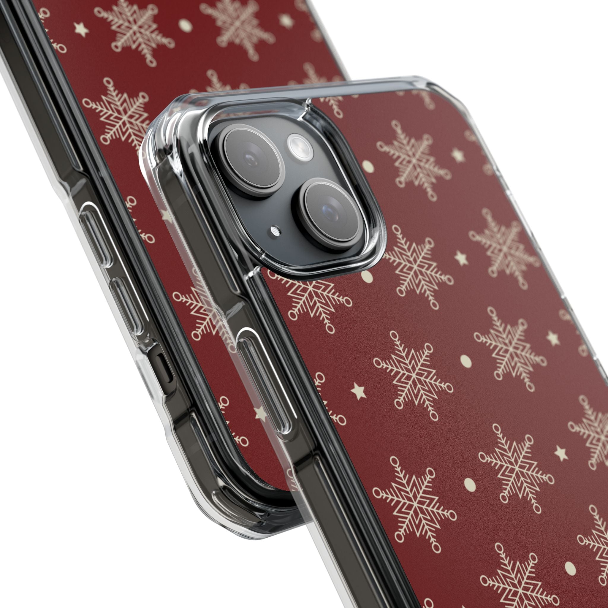 Cream Snowflake Crimson iPhone 15 Plus Case - Impact