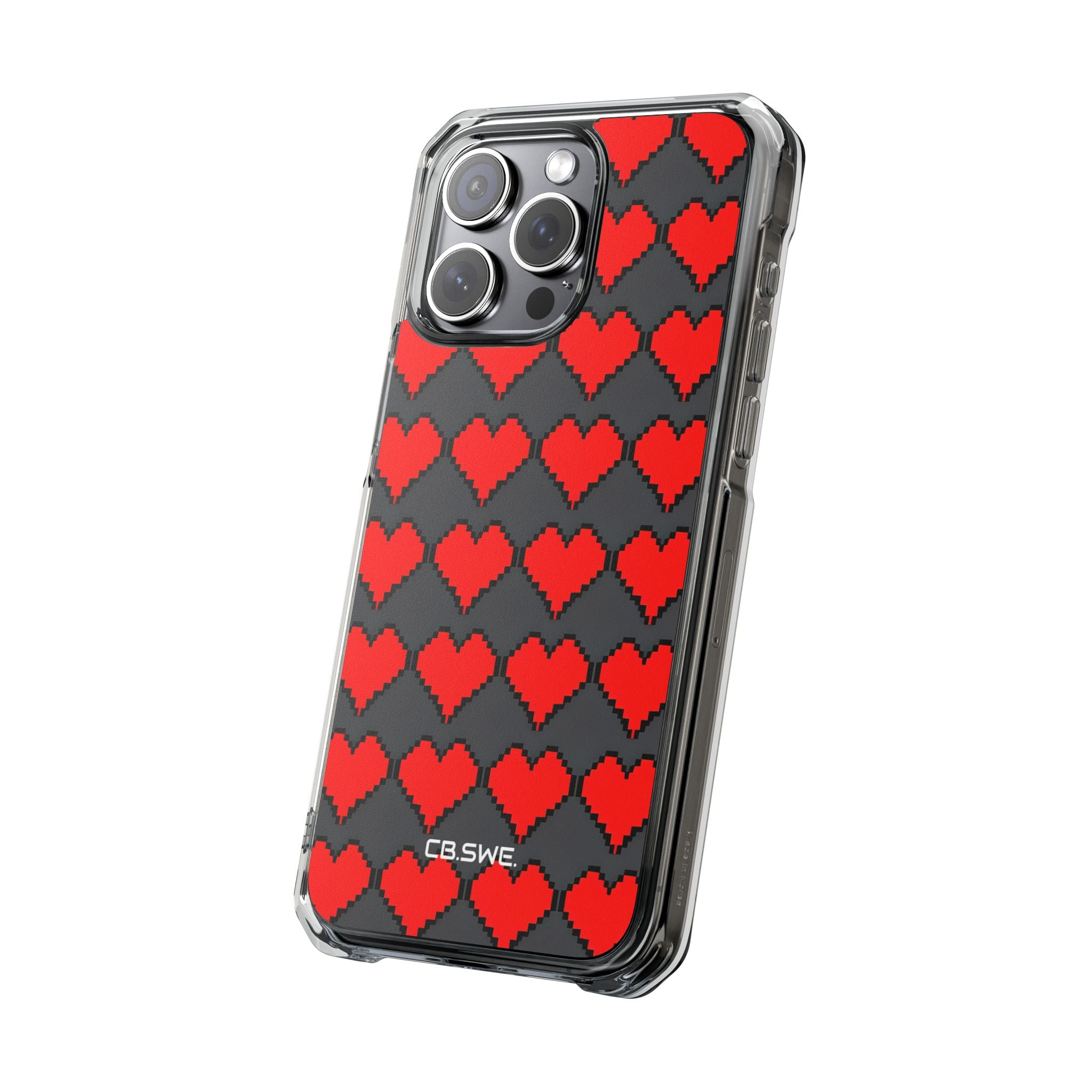 Red Heart Dark Gray Diamonds Seamless iPhone 15 - Impact Clear+