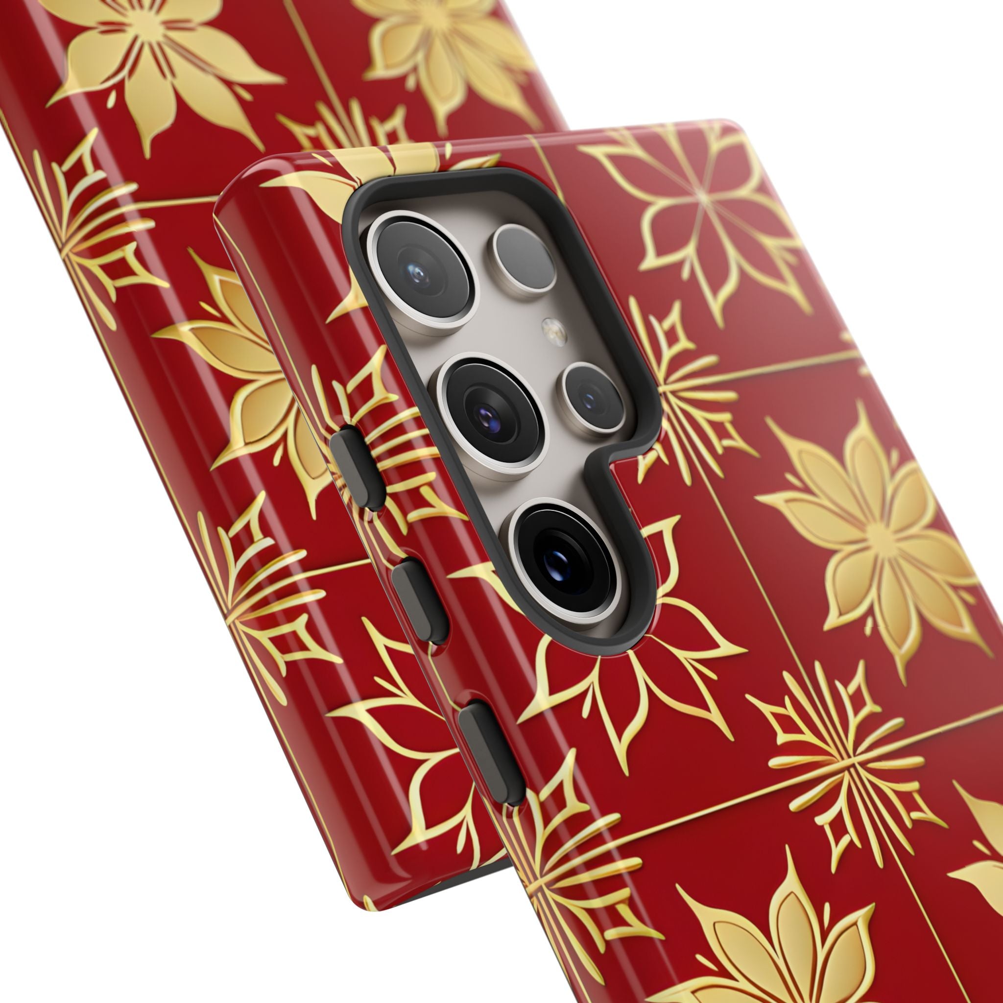 Elegant Gold Floral Seamless Rich Red Samsung S24 - Tough