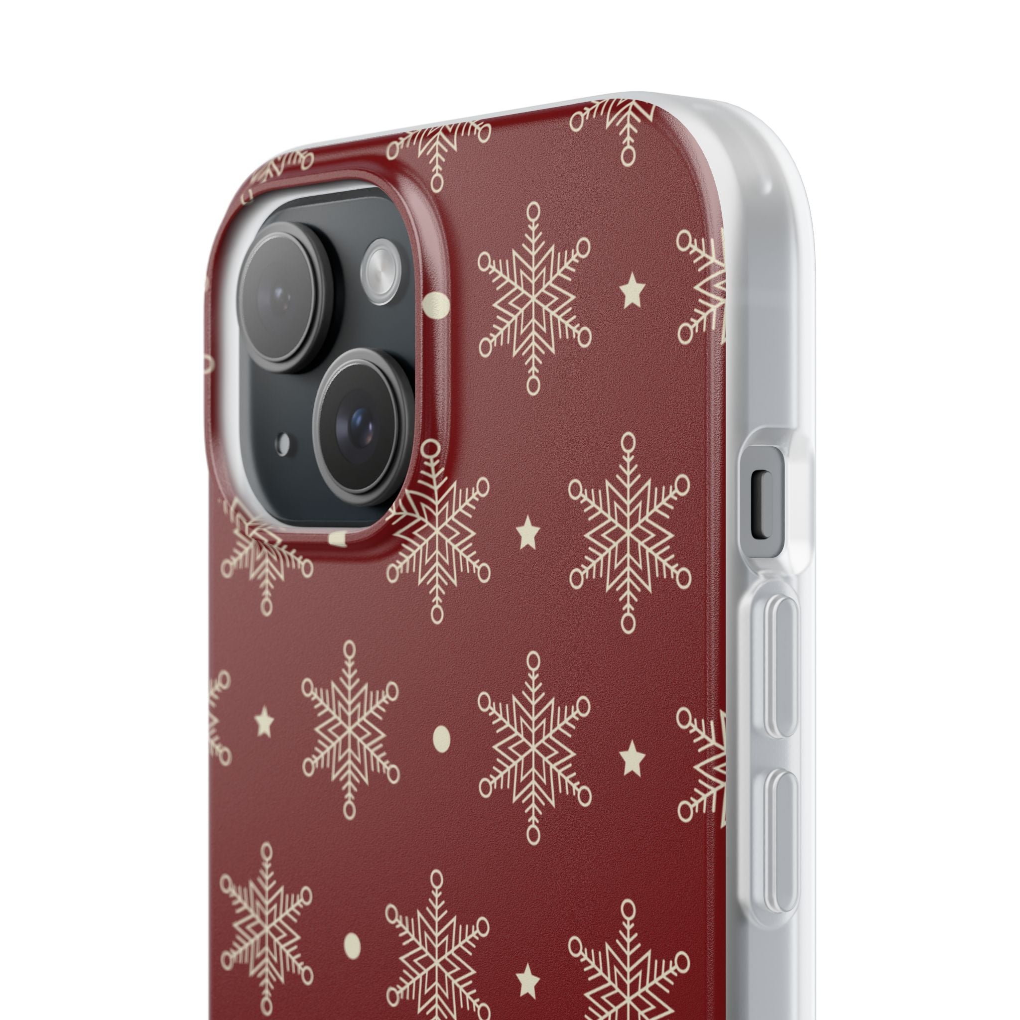 Cream Snowflake Crimson iPhone 15 Case - Soft