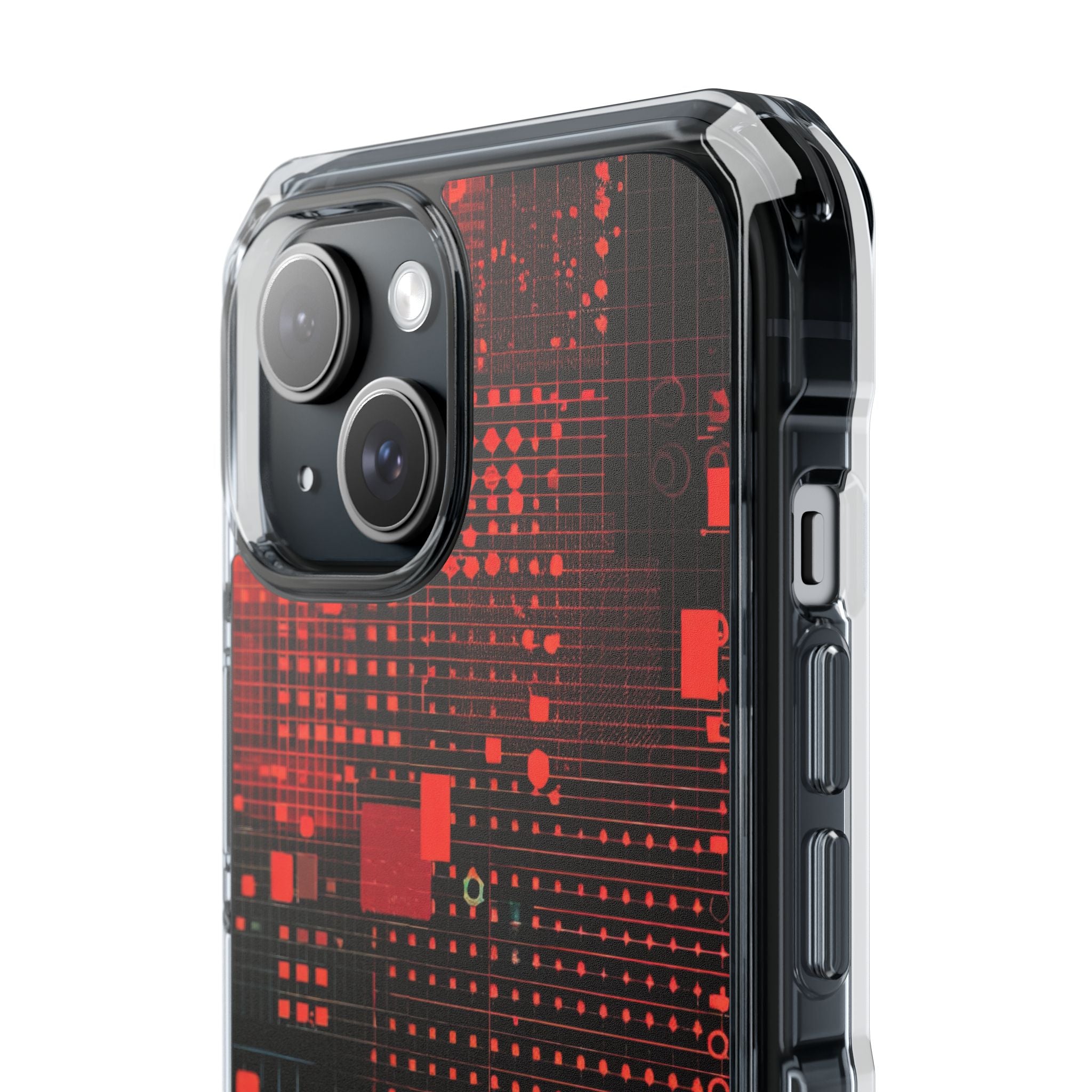 Crimson Circuit Grid iPhone 15 - Impact Clear+