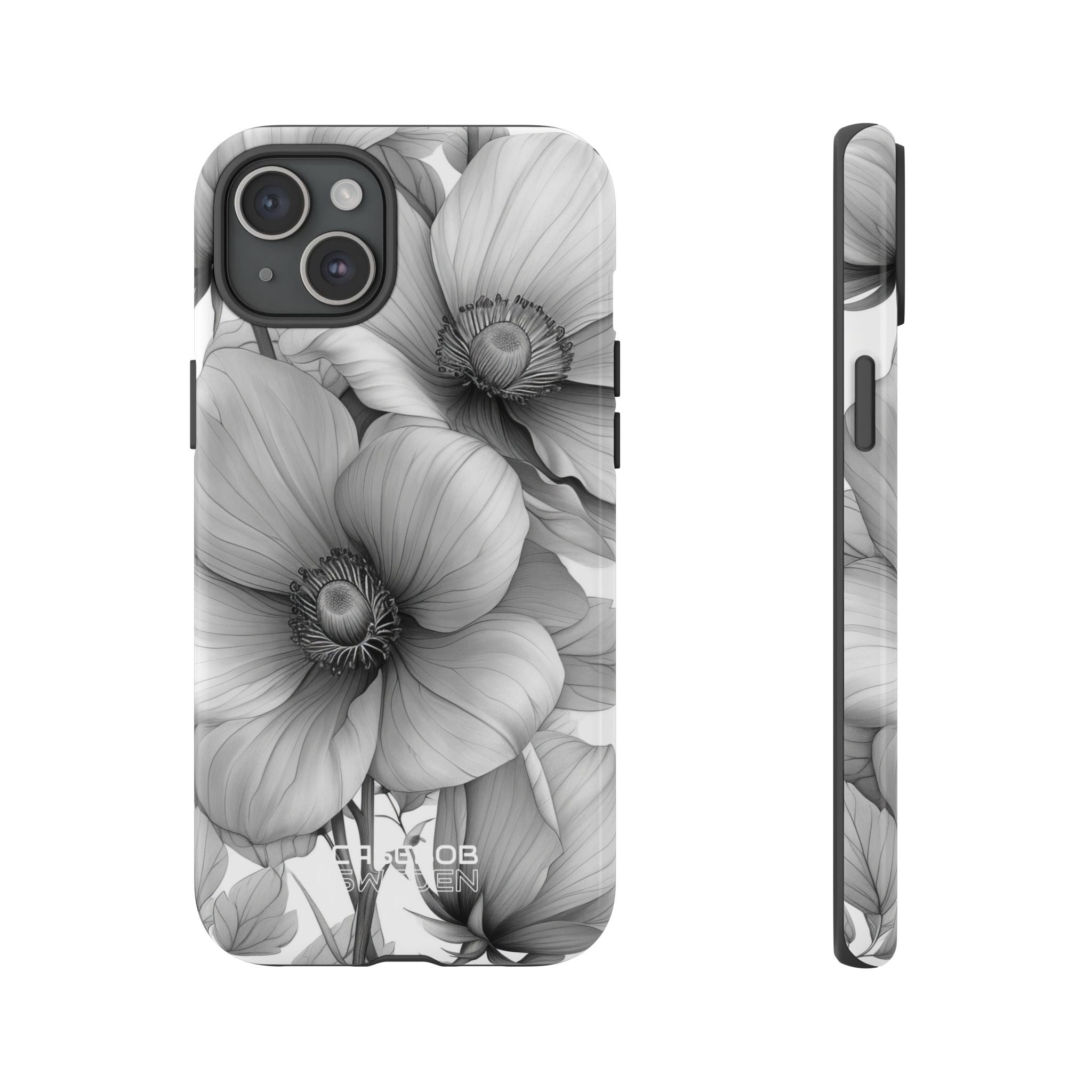 Grijstinten Bloemenharmonie iPhone 15 - Tough