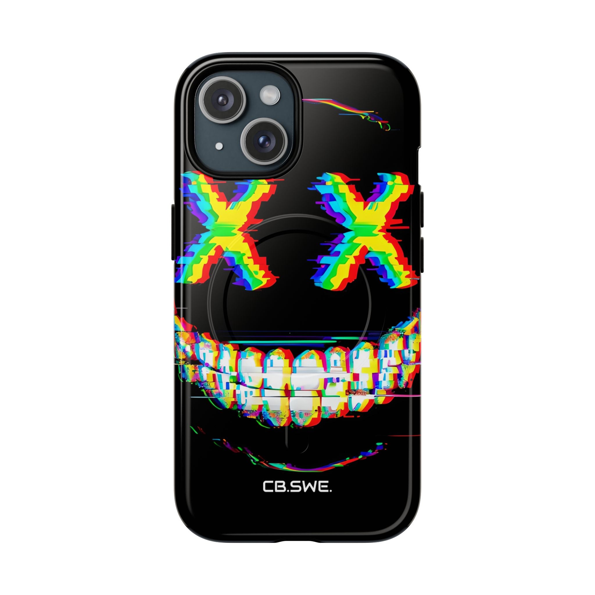 Sinister Glitch Art Smiley Face Digital Phone iPhone 15 - Tough+