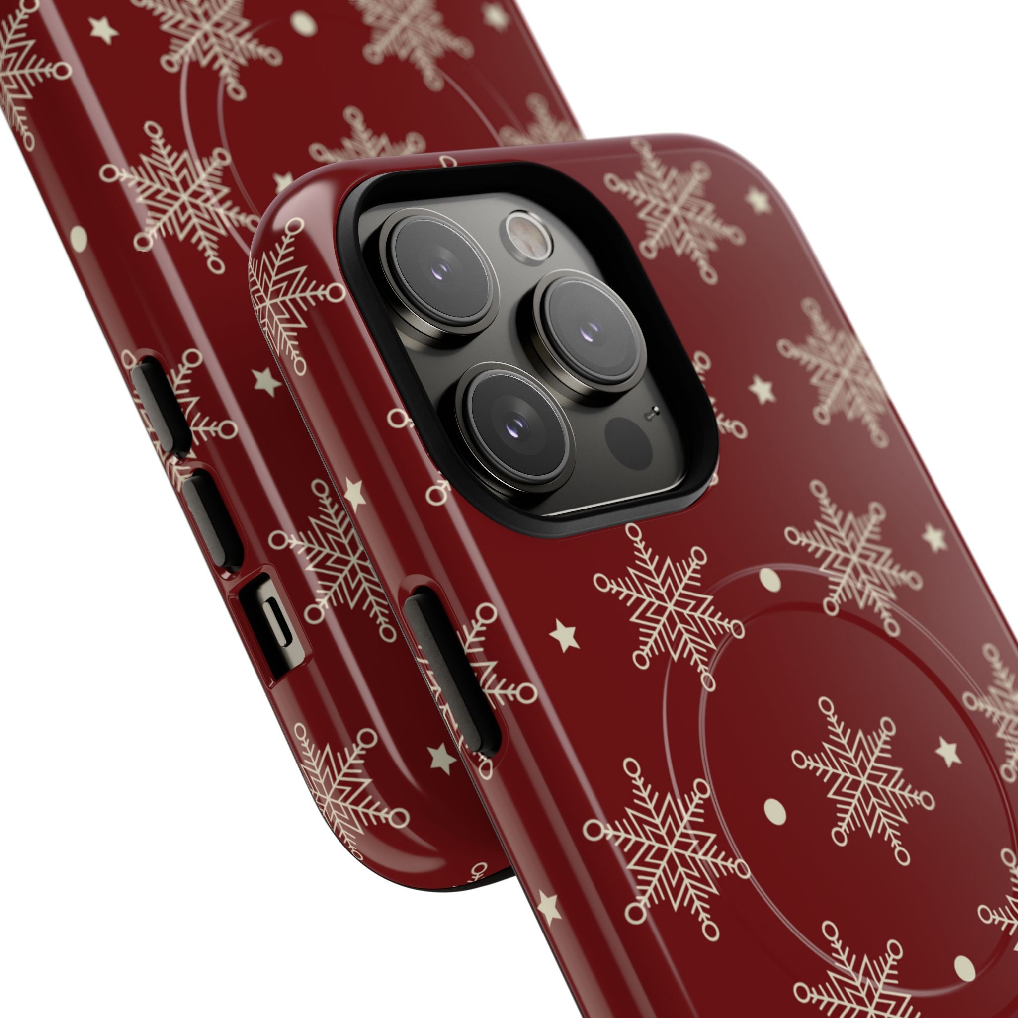 Cream Snowflake Crimson iPhone 14 Pro Max Case - Tough+