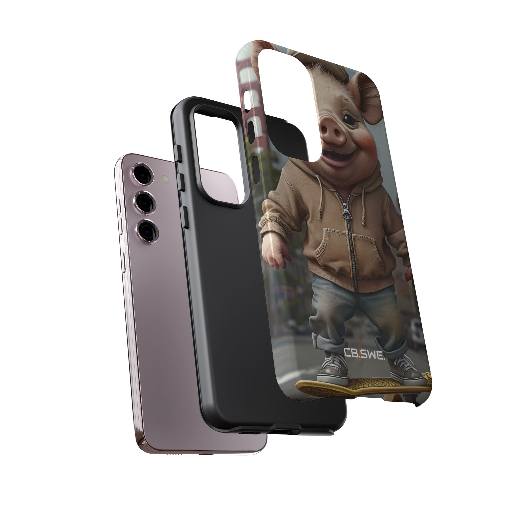 Playful Anthropomorphic Pig Skateboarding Illustration Art Samsung S23 - Tough