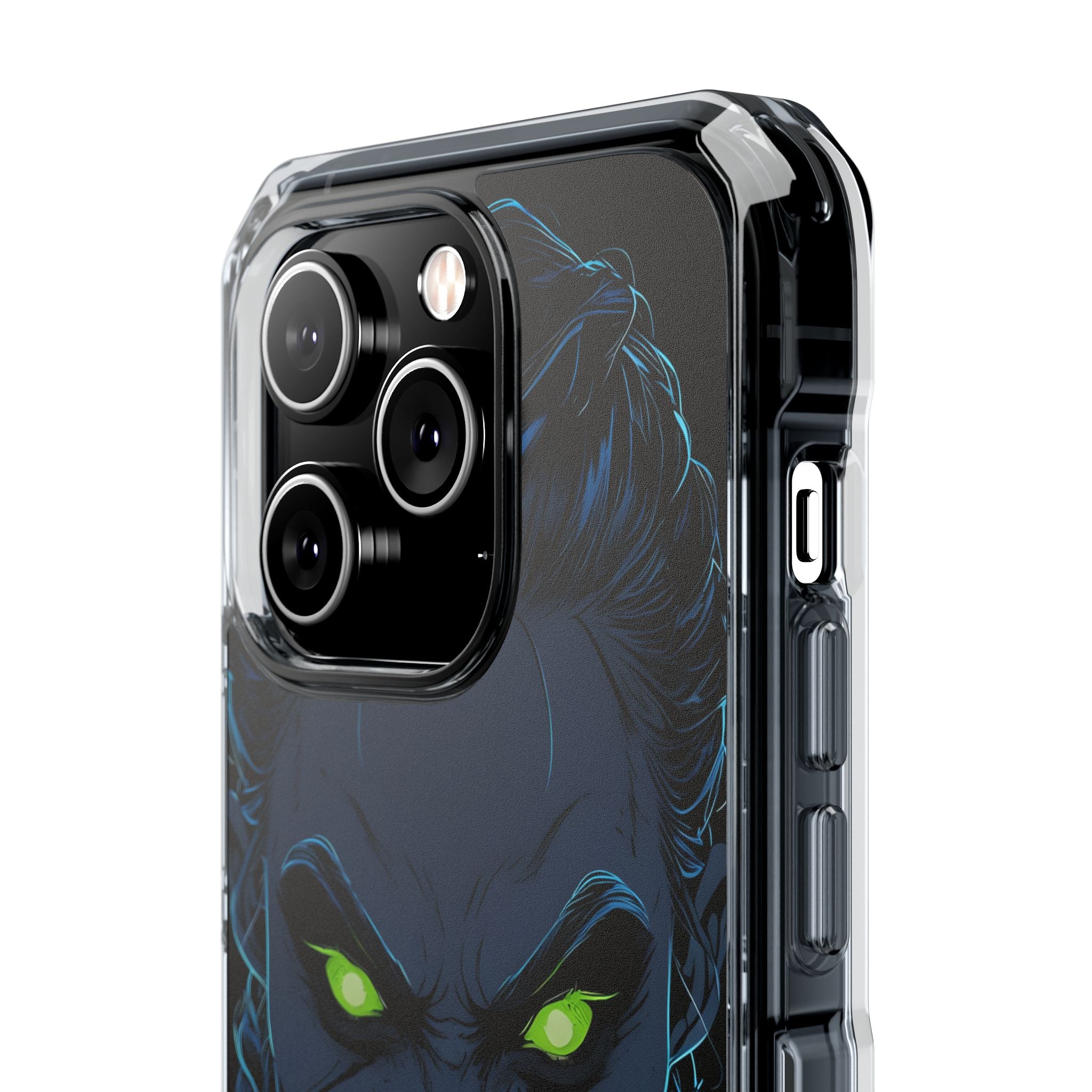 Unheimlicher, unheimlicher Charakter mit neongrünen Augen, iPhone 14 – Impact Clear+