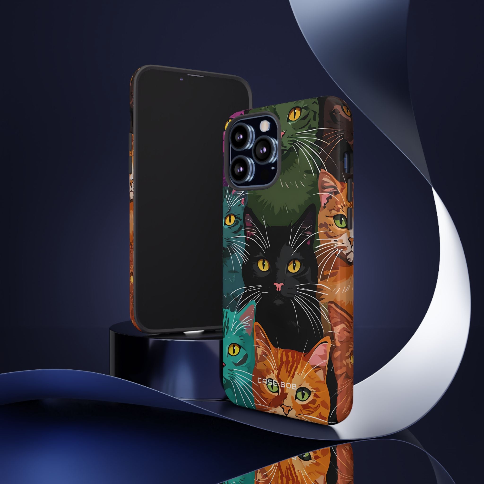 Teal Cat Grid iPhone 13 Pro Max Case - Tough