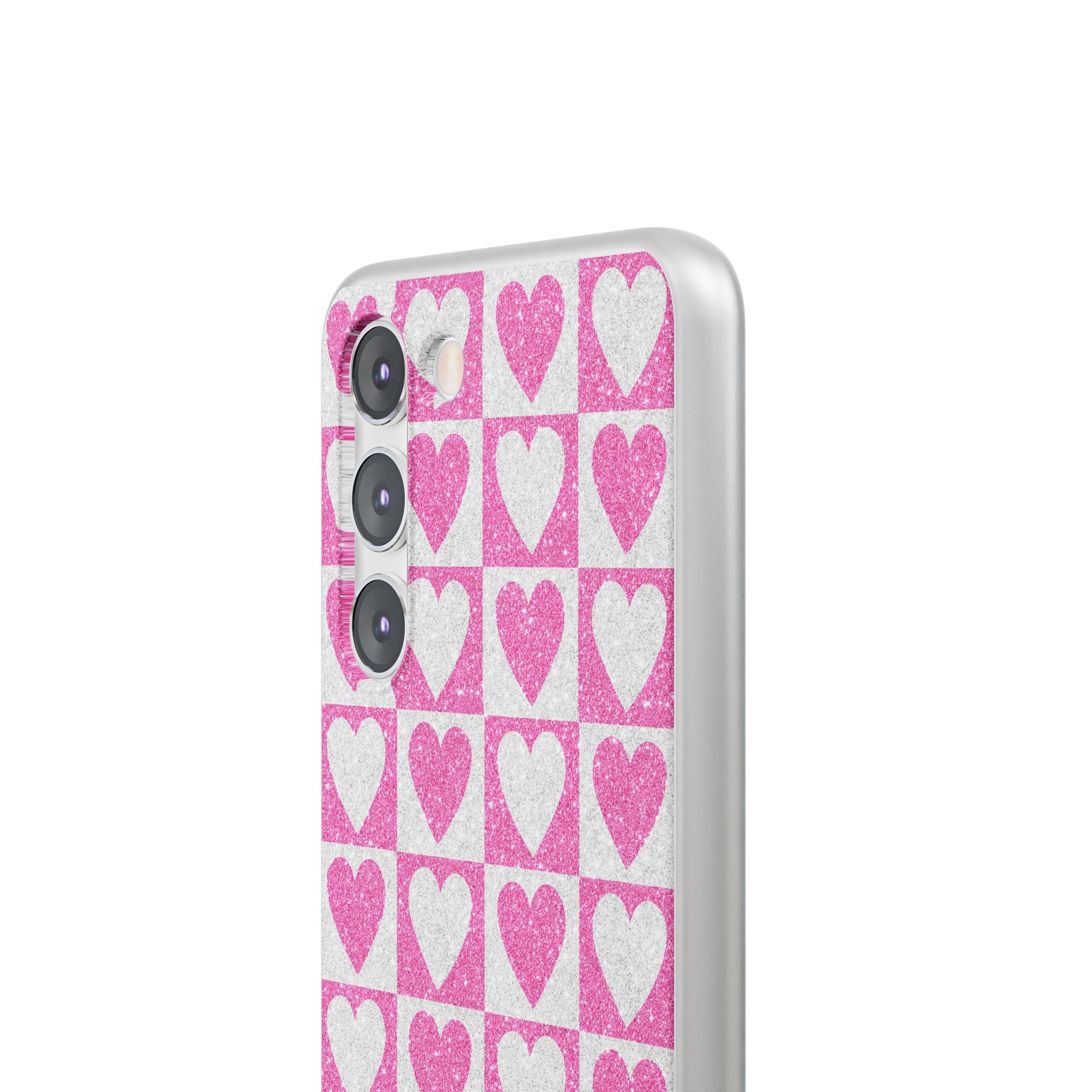 Glitter Heart Grid Samsung S23 Case - Soft