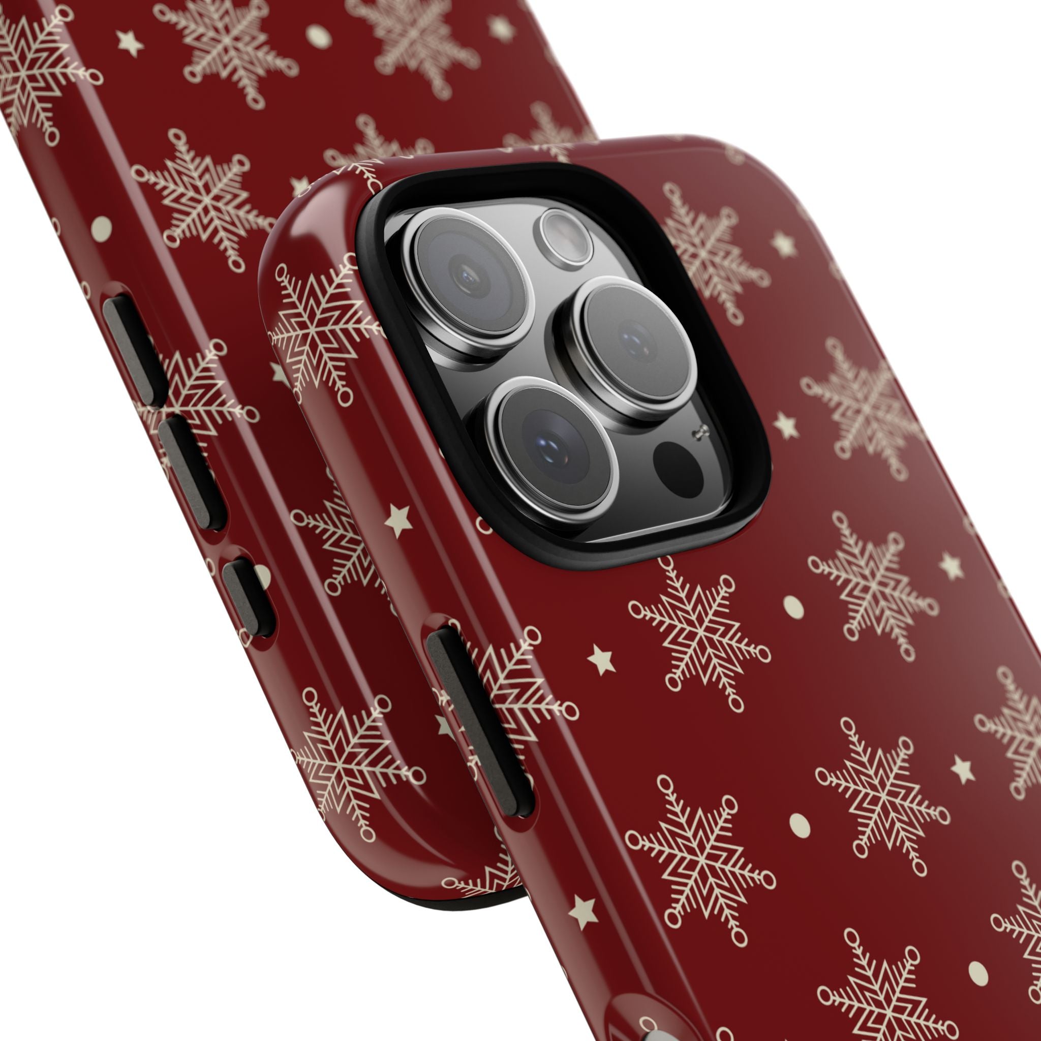 Cream Snowflakes Crimson iPhone 16 Pro Case - Tough