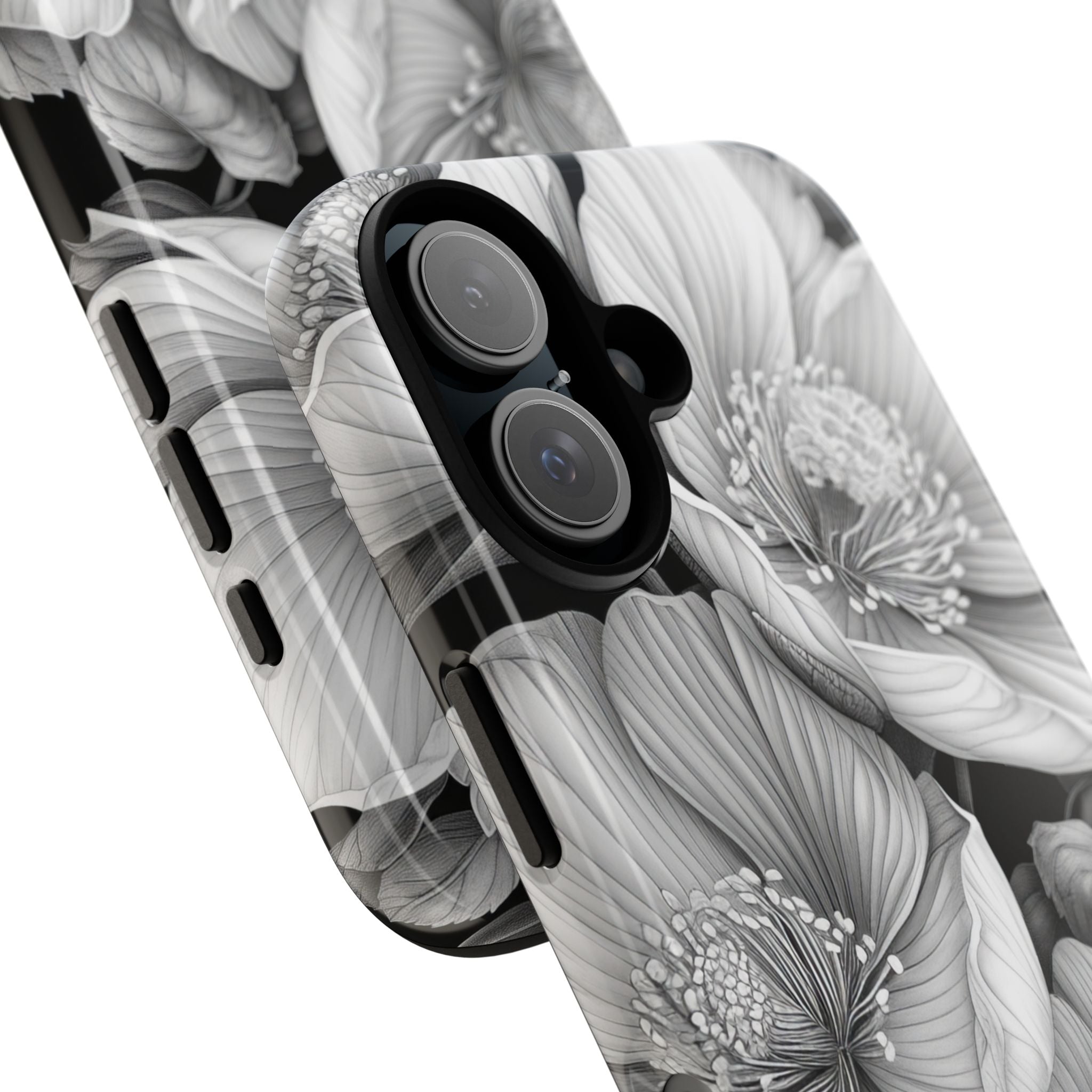 Monochrome Petal Dance iPhone 16 - Tough