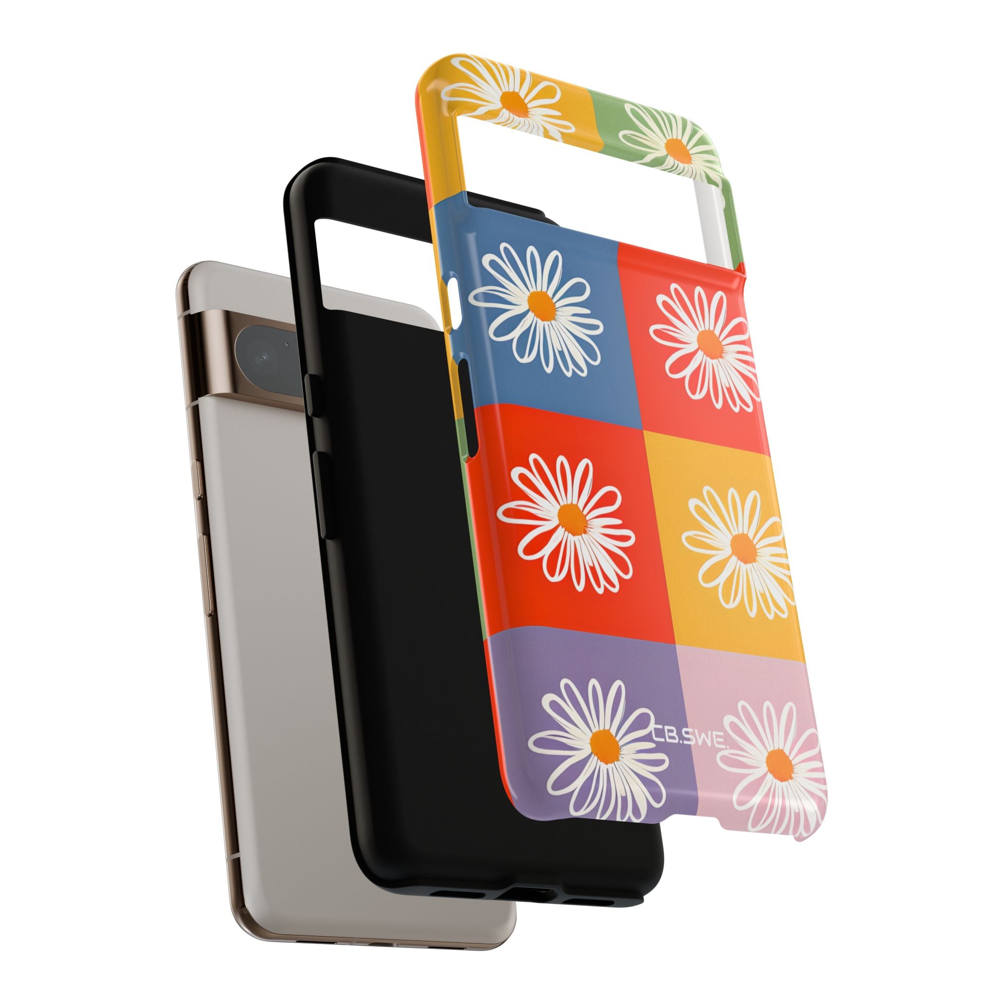 Vibrant Daisy Flower Colorful Checkerboard Seamless Google Pixel 8 - Tough