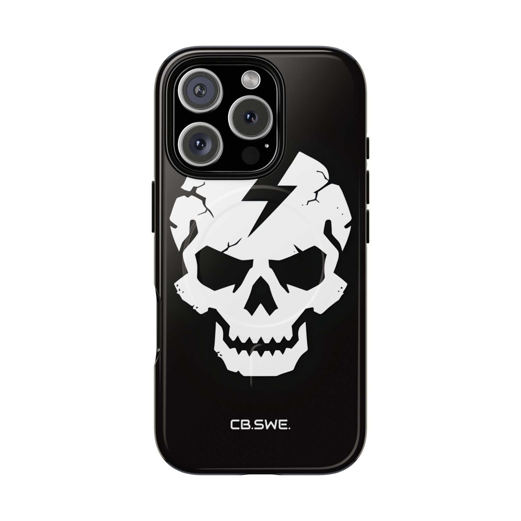 Minimalist White Skull Lightning Bolt Icon iPhone 16 - Tough+