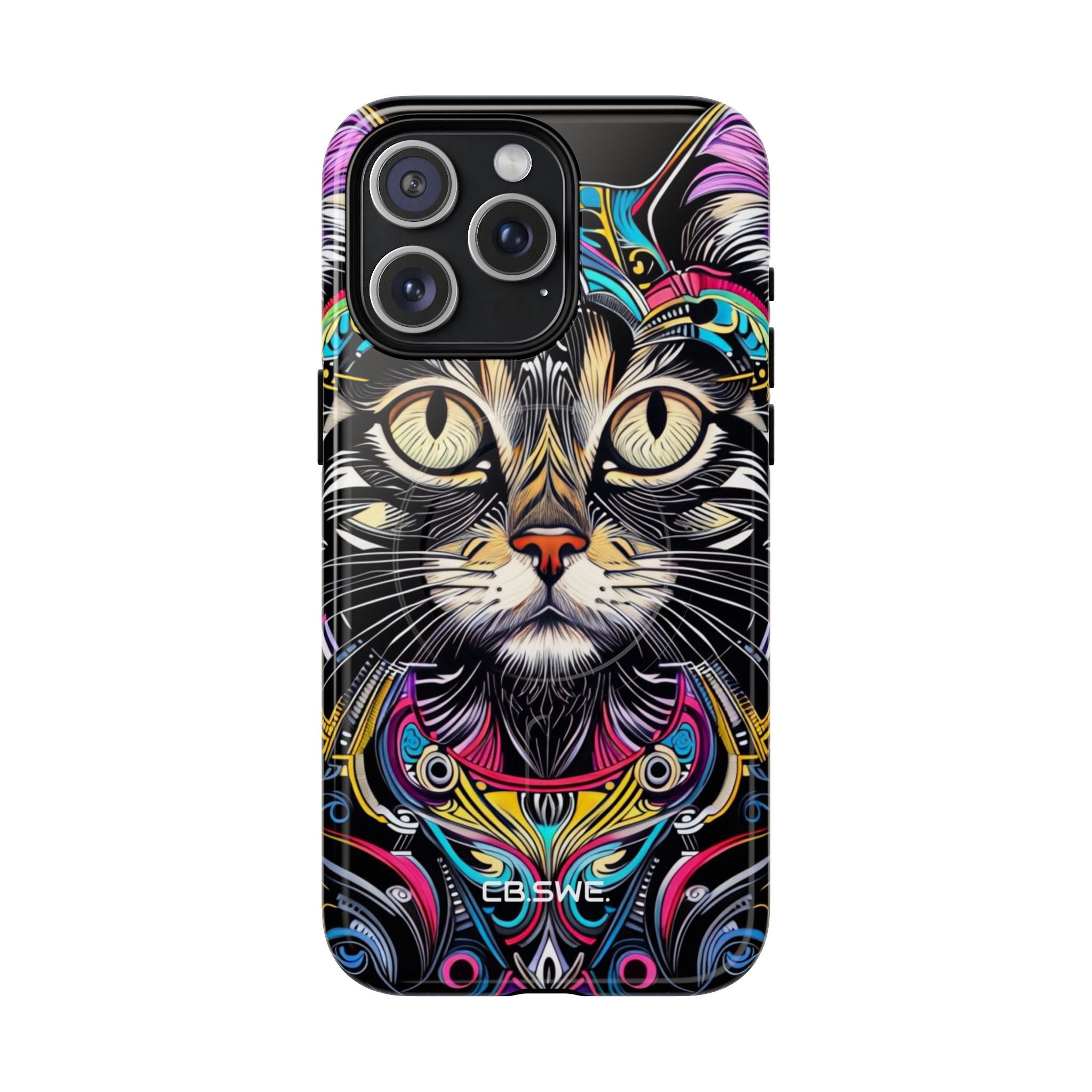 Stunning Multi-Color Scratchboard Art Intricate Tabby Cat iPhone 15 - Tough+