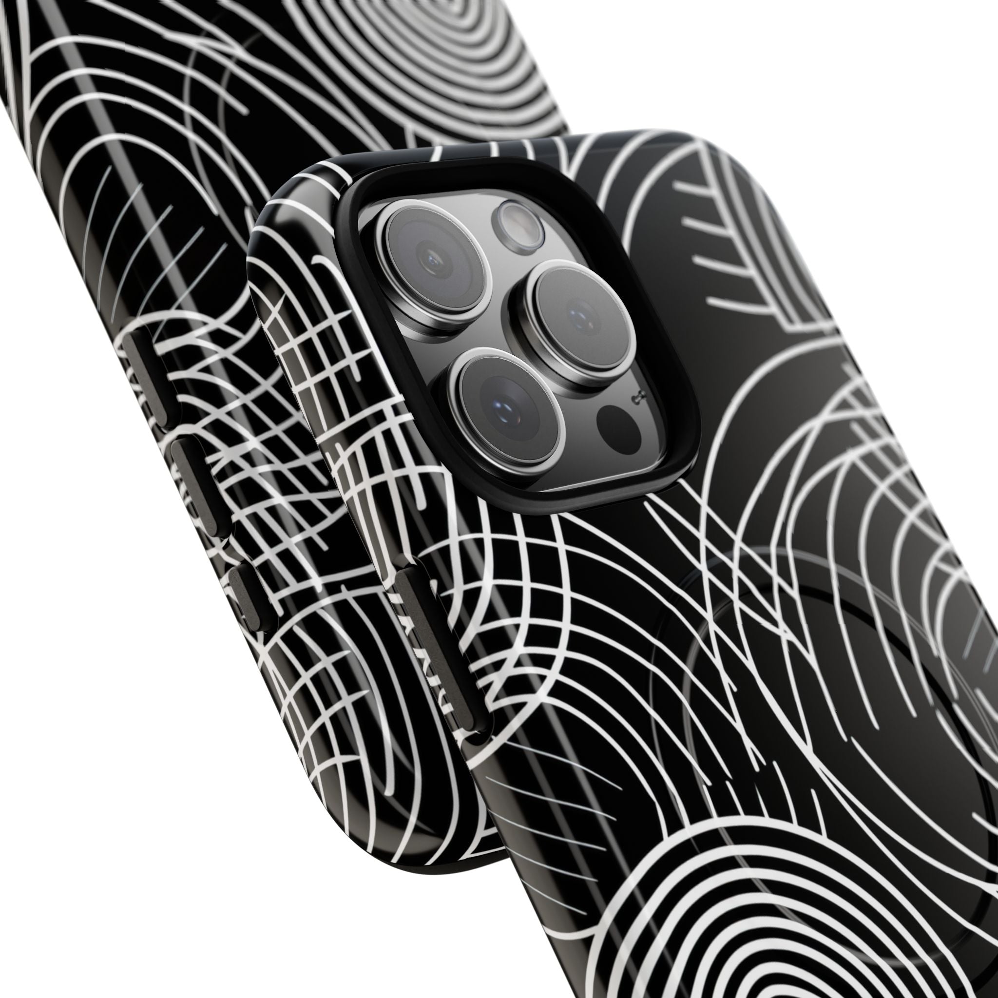 Monochrome Spiral Curves iPhone 16 - Tough+