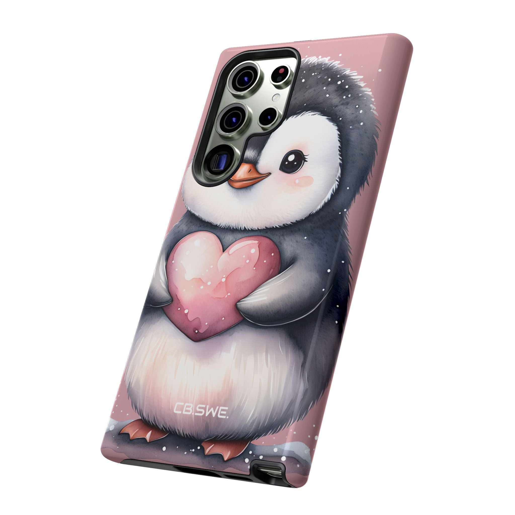 Charming Penguin Holding Heart Watercolor Illustration Samsung S23 - Tough