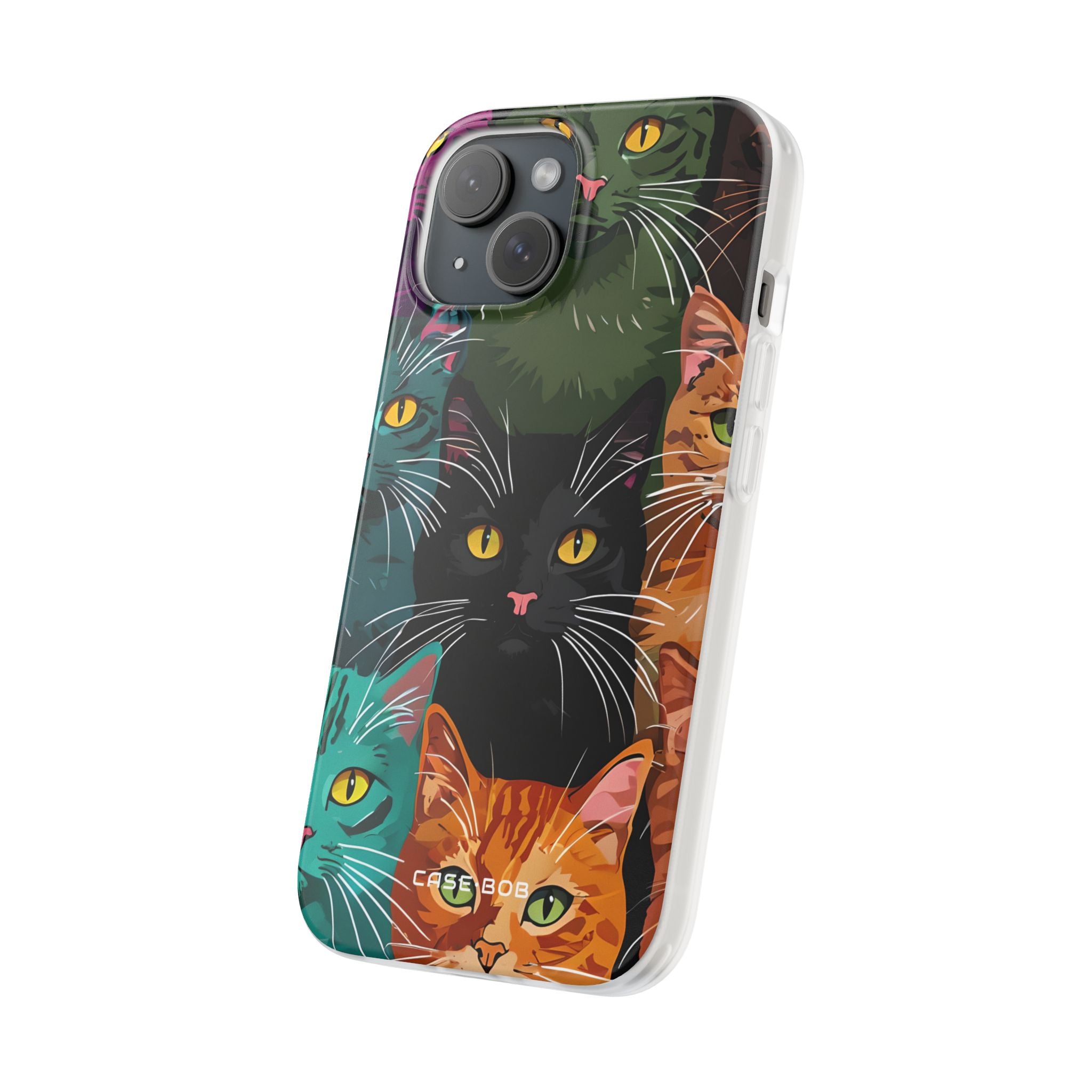 Teal Cat Grid iPhone 15 Case - Soft