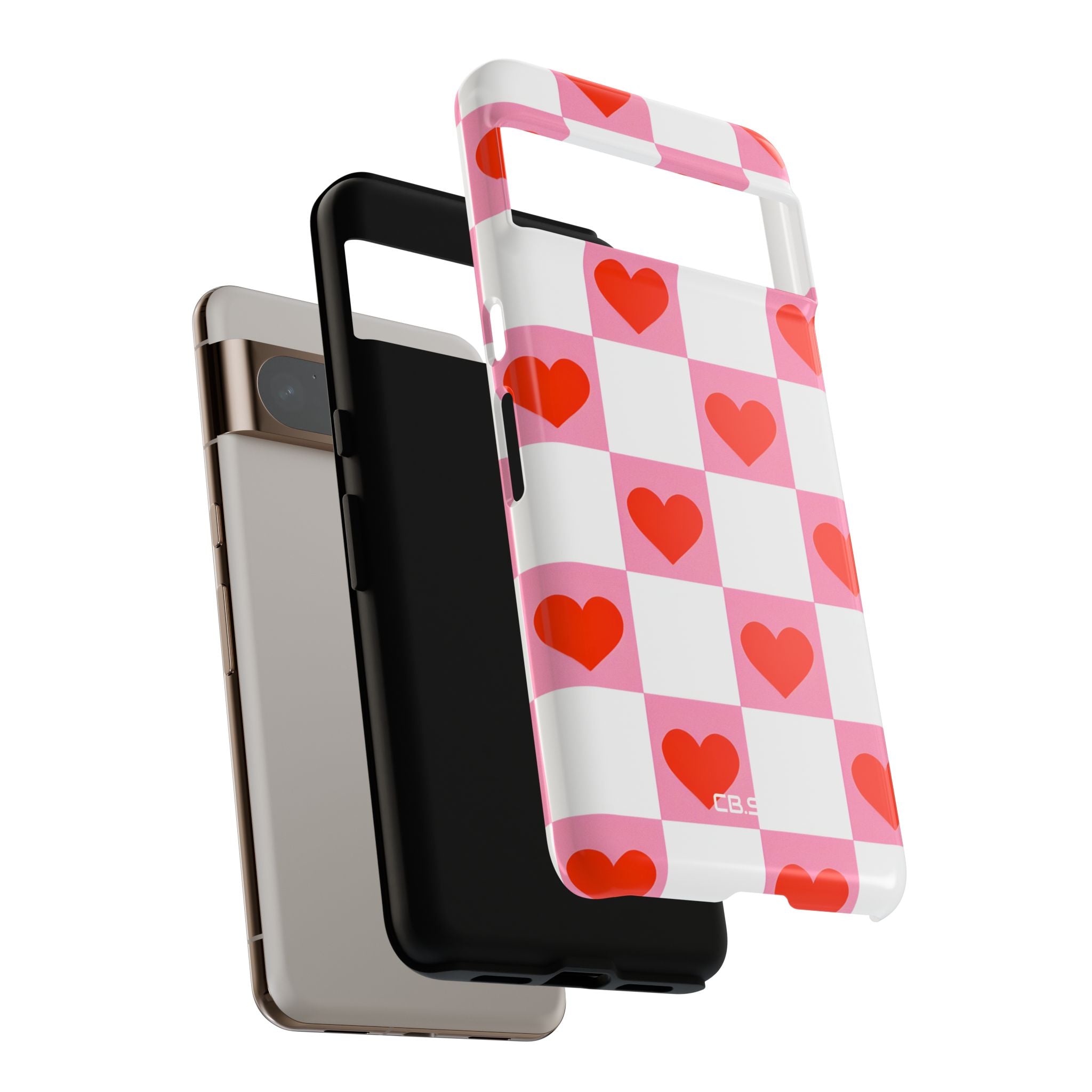 Charming Pink White Checkerboard Heart Shapes Google Pixel 8 - Tough