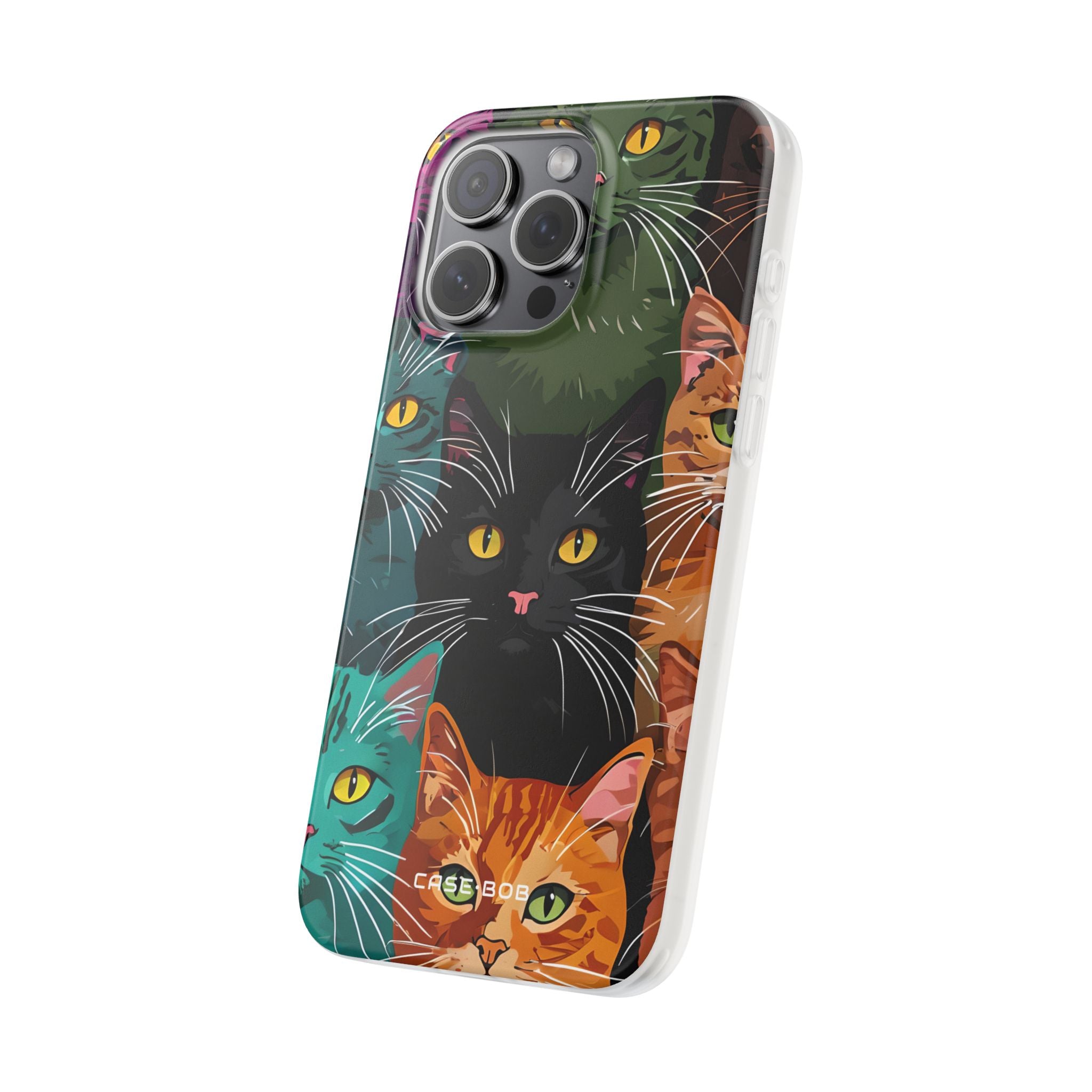 Teal Cat Grid iPhone 15 Pro Max Case - Soft