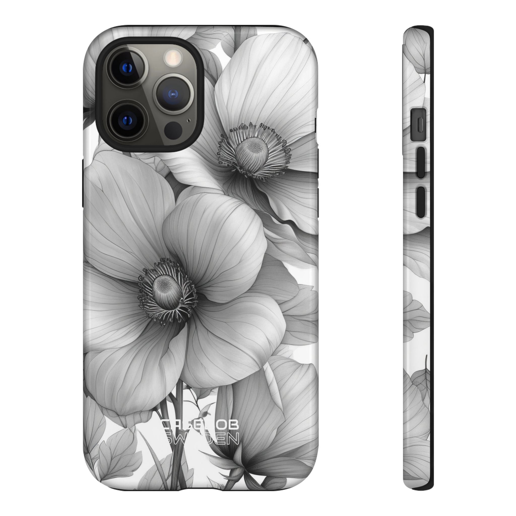 Grayscale Floral Harmony iPhone 12 - Tough