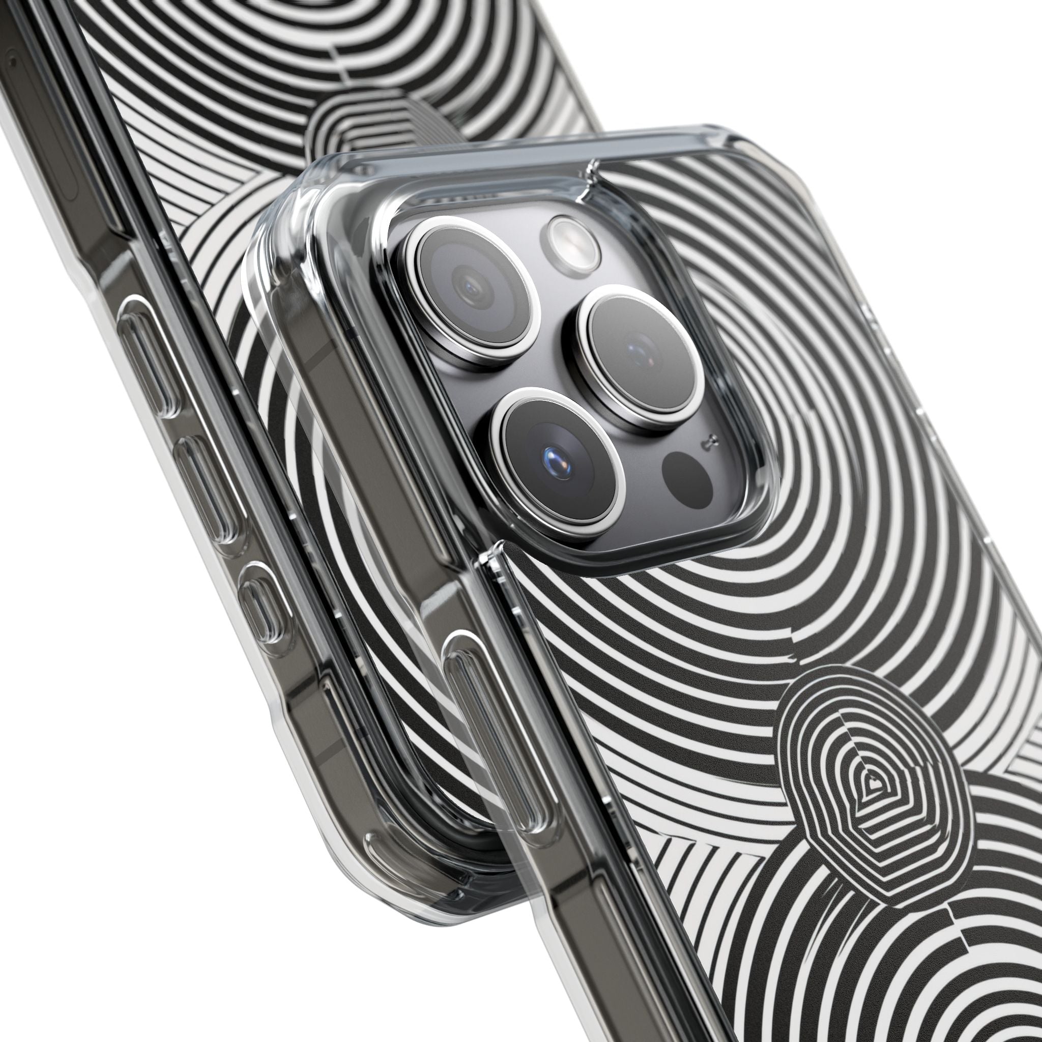 Monochrome Spiral Motion iPhone 15 - Impact Clear+