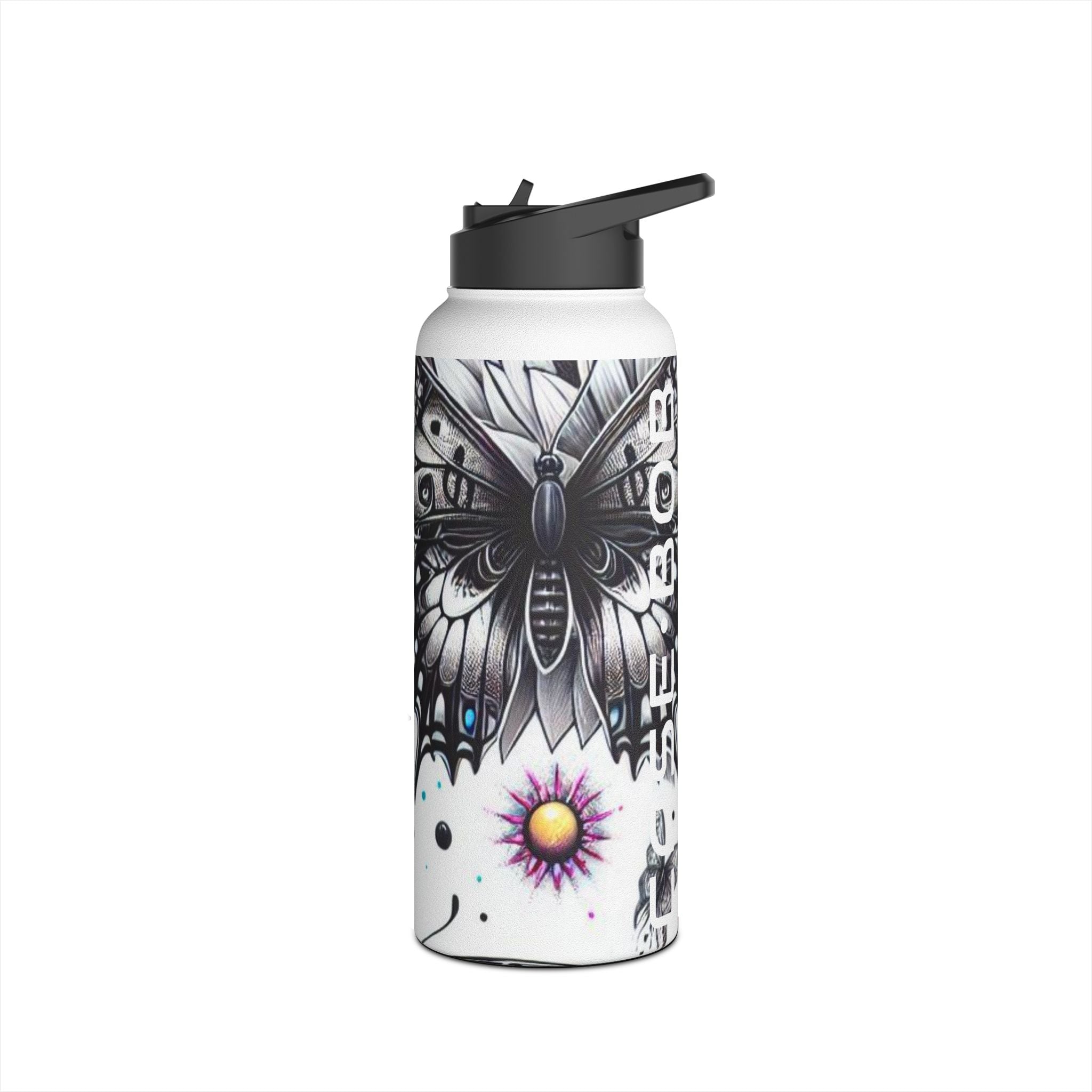 Monochrome Flutter - Stainless Steel Water Bottle