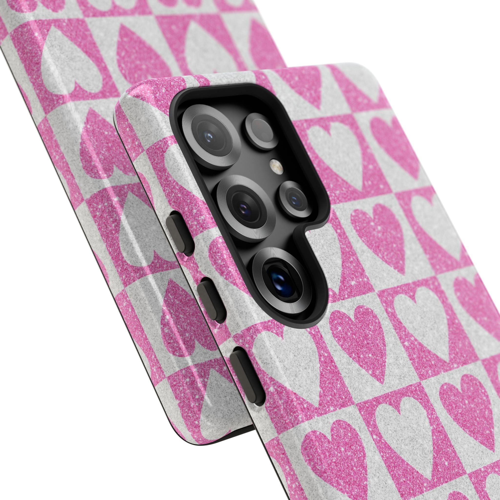Glitter Heart Grid Samsung S25 Ultra Case - Tough