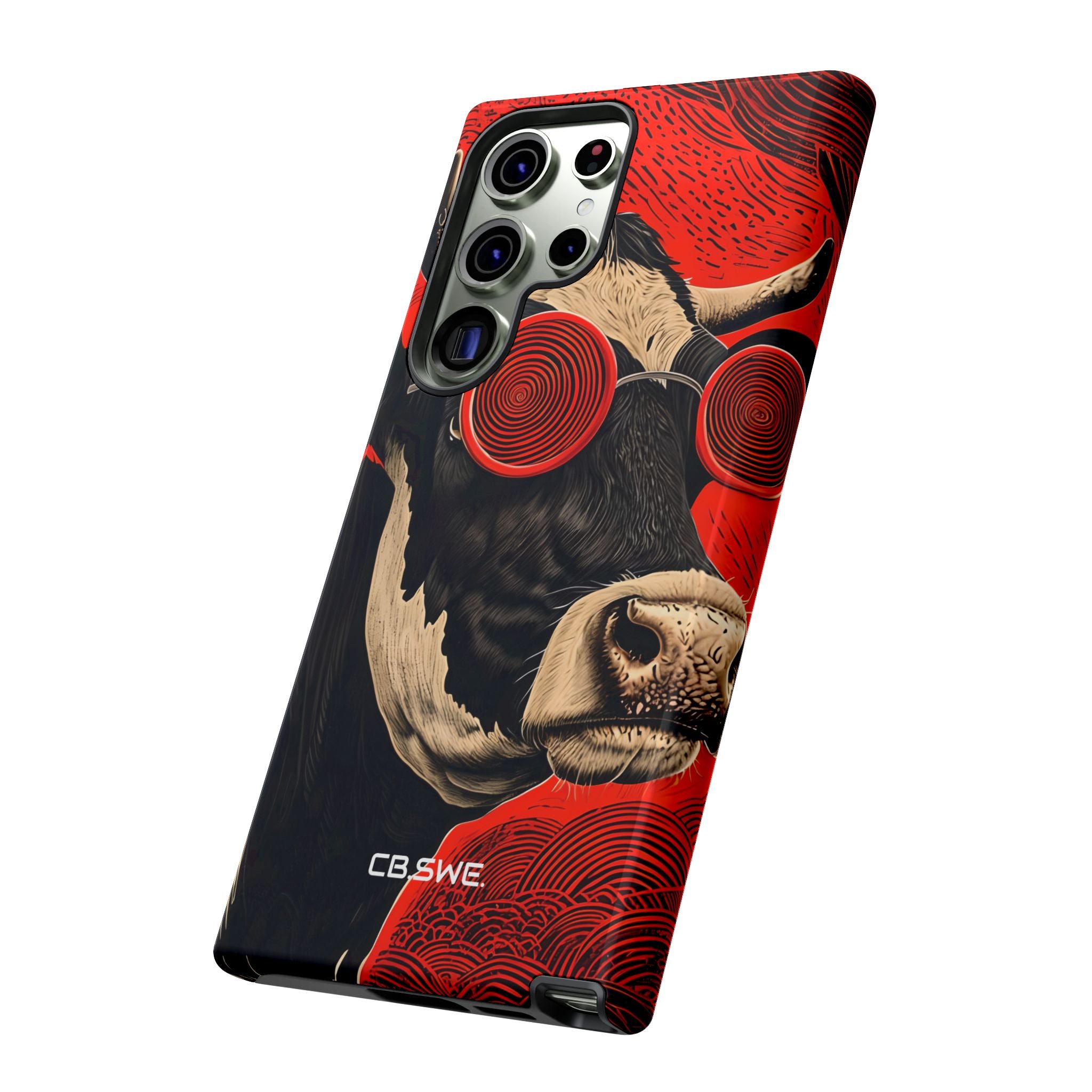 Surreal Black White Cow Red Spiral Sunglasses Samsung S23 - Tough