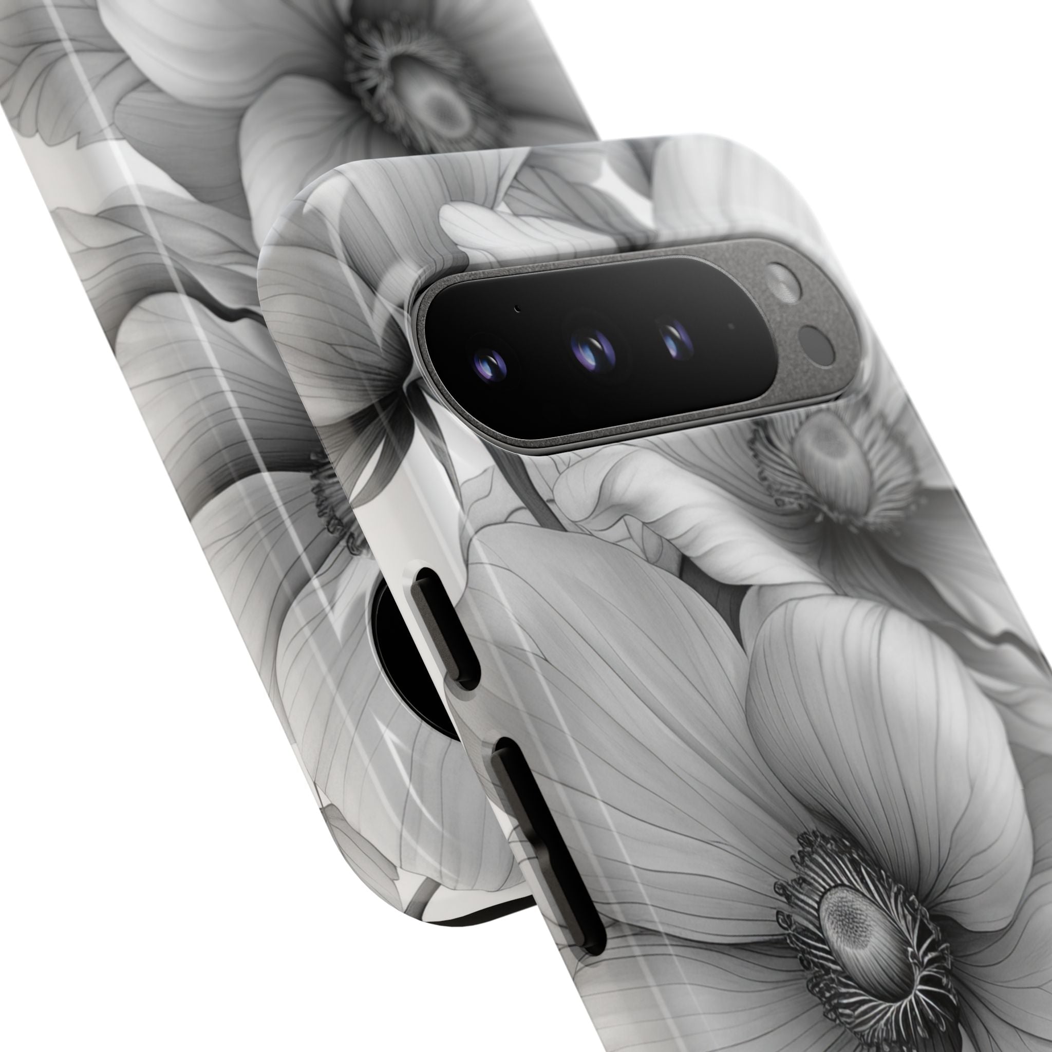 Grayscale Floral Harmony Google Pixel 9 - Tough