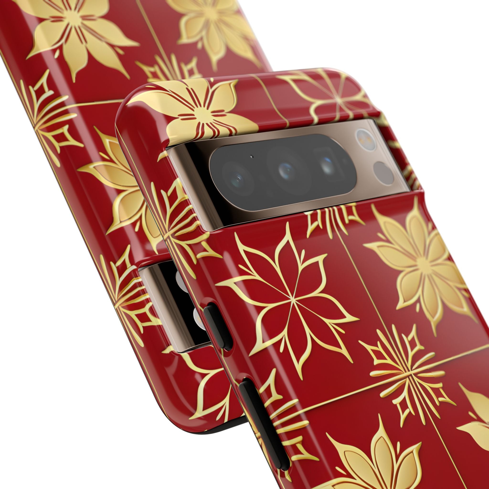 Elegant Gold Floral Seamless Rich Red Google Pixel 8 - Tough