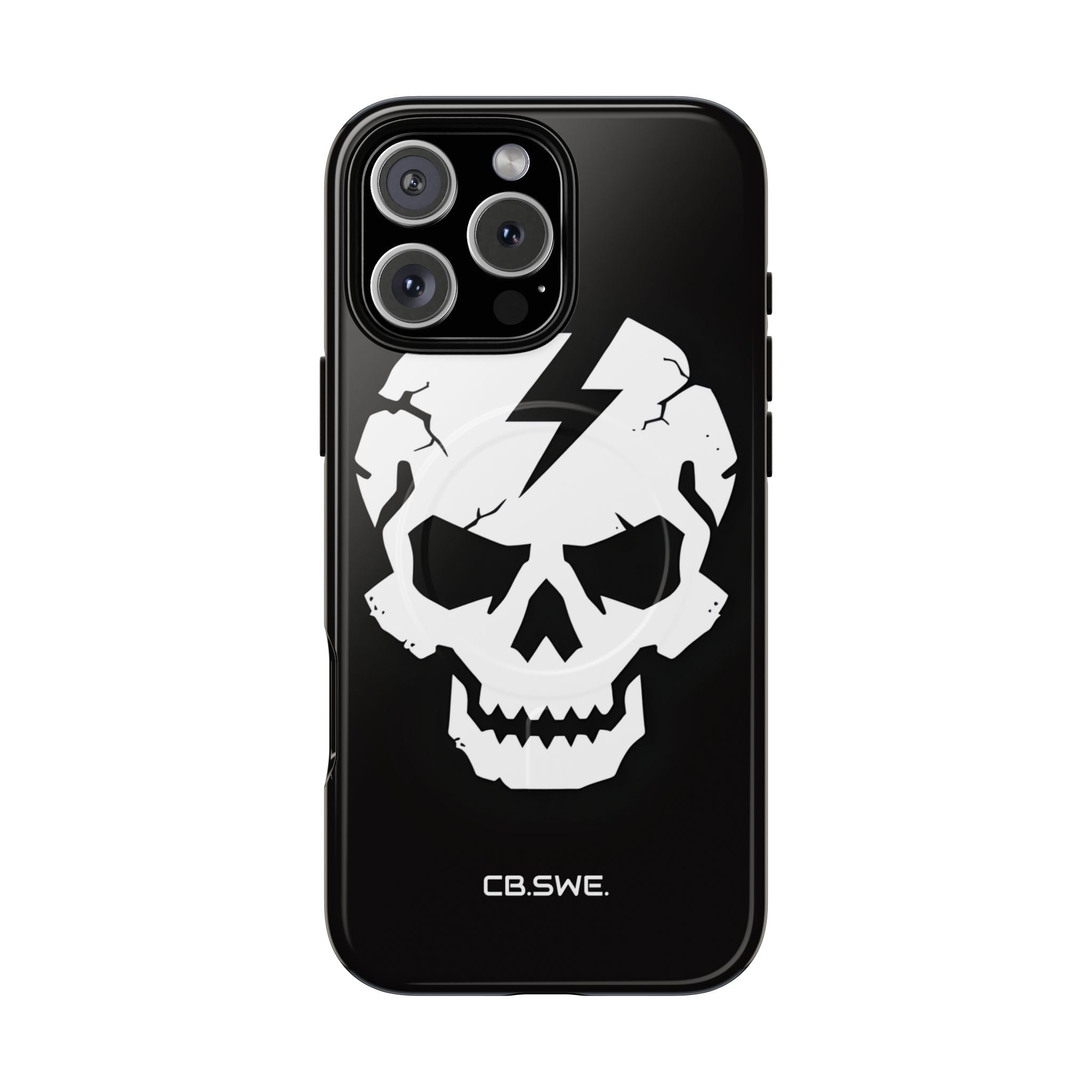 Minimalist White Skull Lightning Bolt Icon iPhone 16 - Tough+