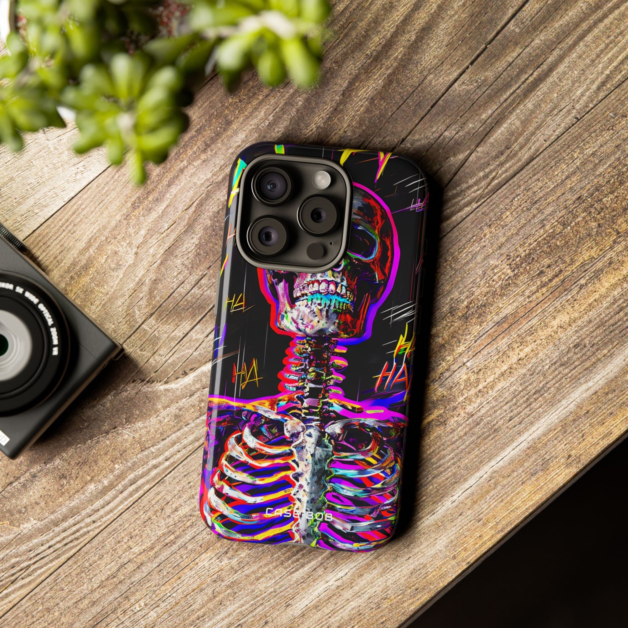 Neon Skeleton Laugh iPhone 15 Pro Case - Tough