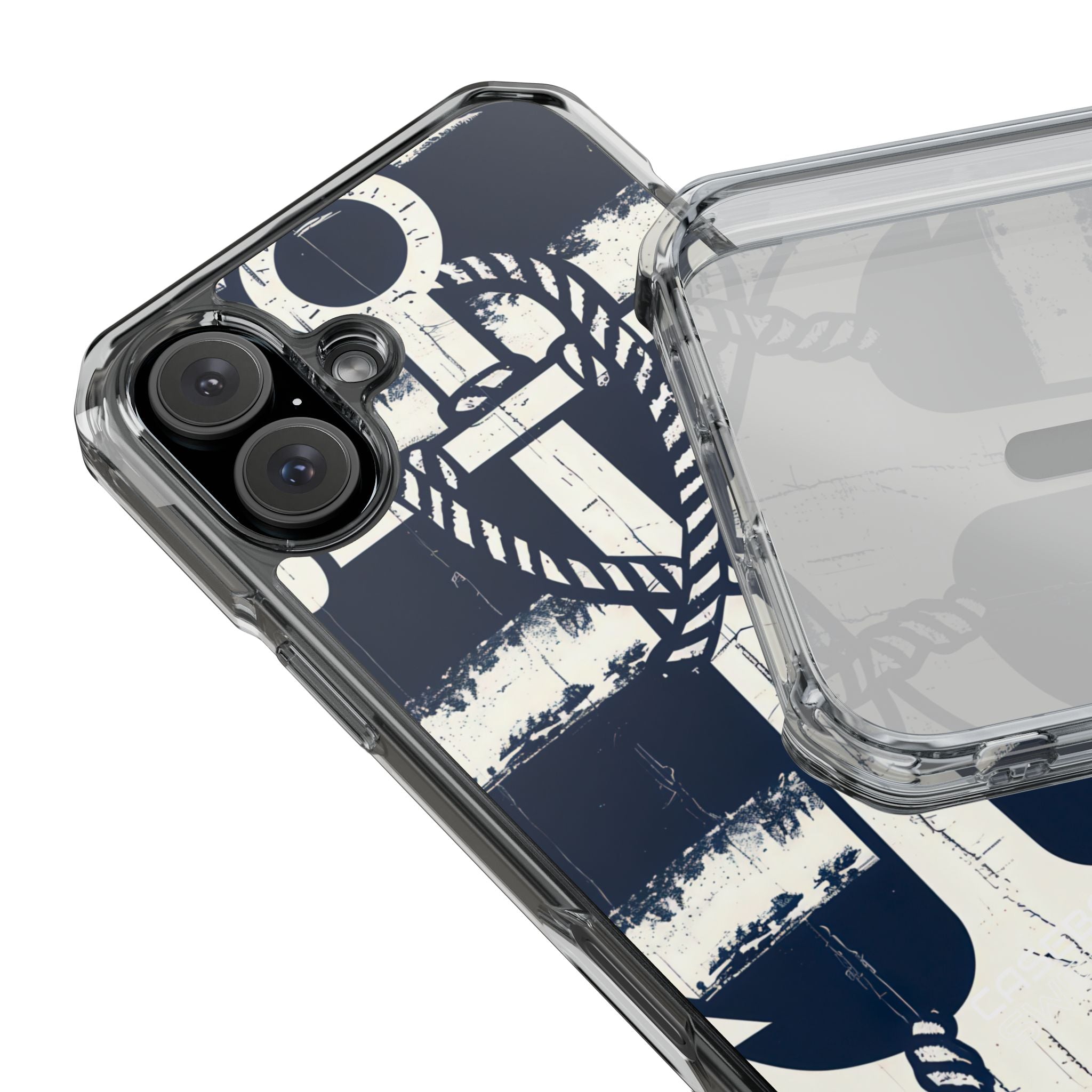 Navy Anchor Stripes iPhone 16 - Impact Clear+