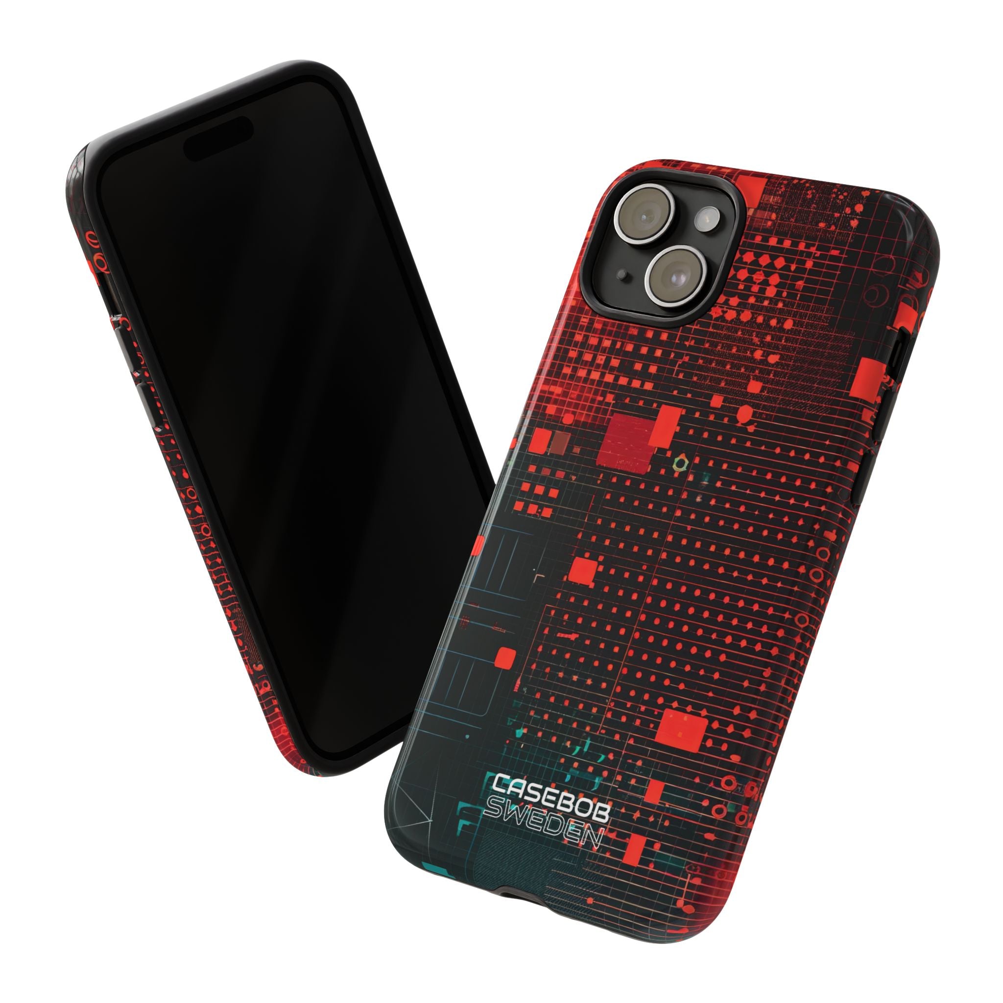 Crimson Circuit Grid iPhone 15 - Tough