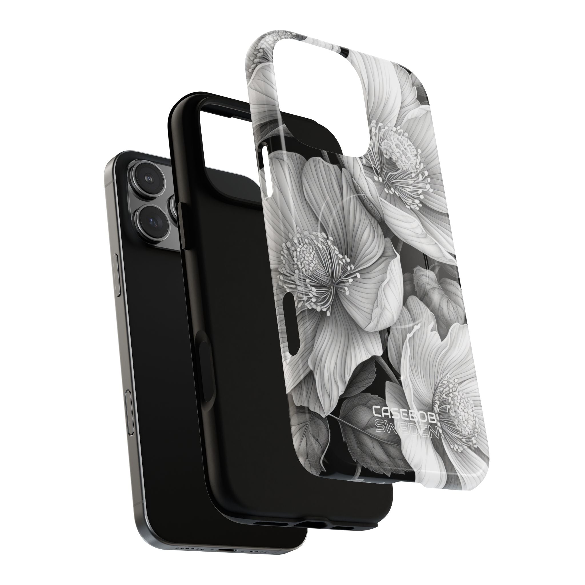 Monochrome Petal Dance iPhone 16 - Tough+