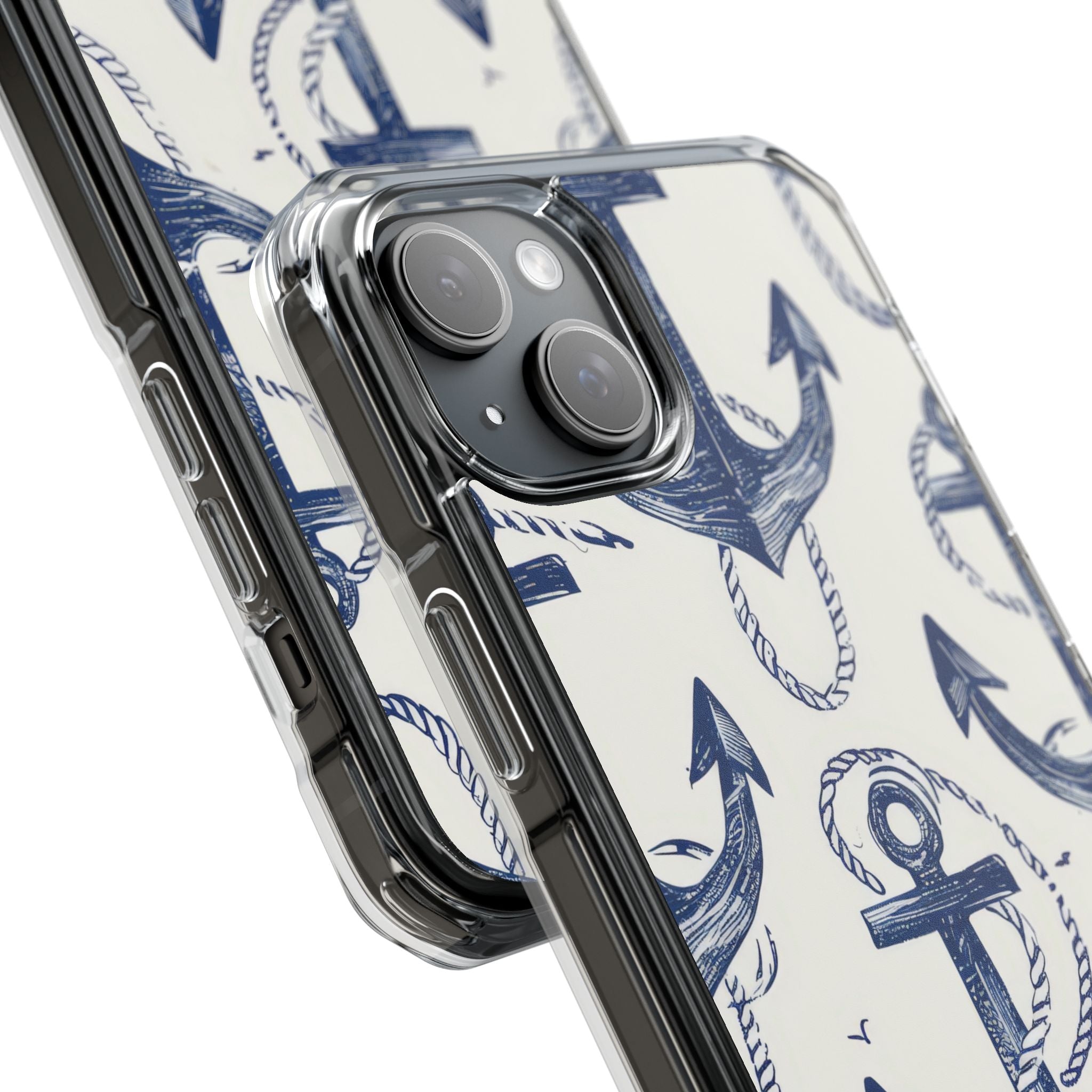 Navy Anchor Tapestry iPhone 15 - Impact Clear+