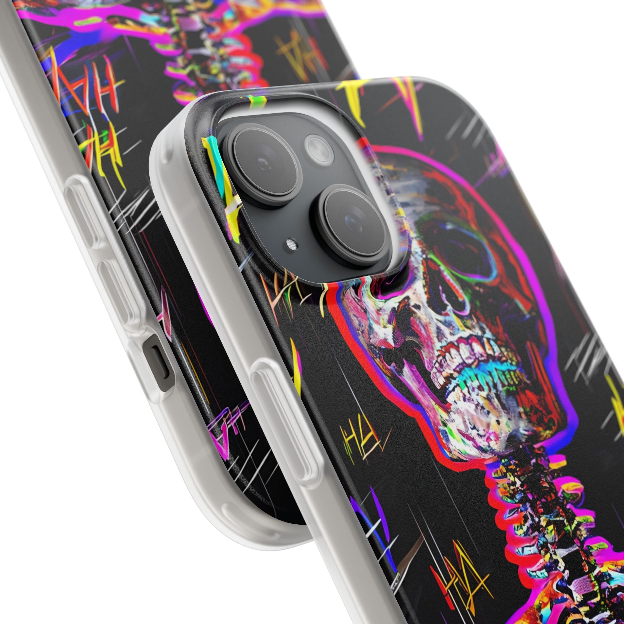 Neon Skeleton Laugh iPhone 15 Case - Soft