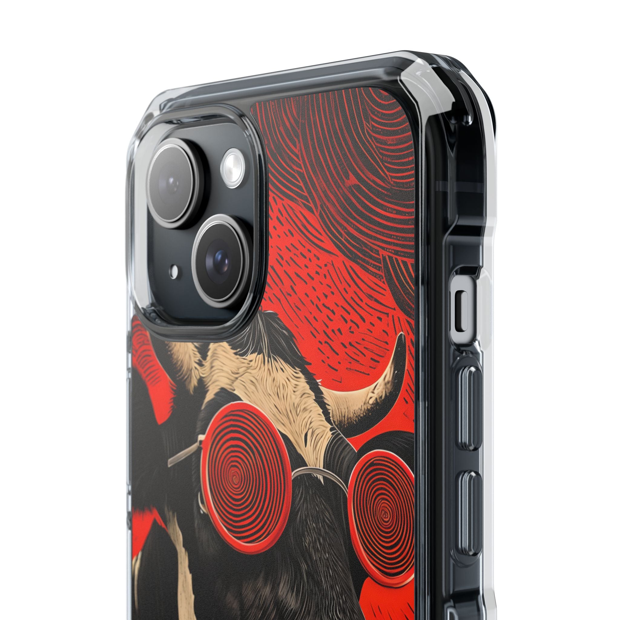 Surreal Black White Cow Red Spiral Sunglasses iPhone 15 - Impact Clear+
