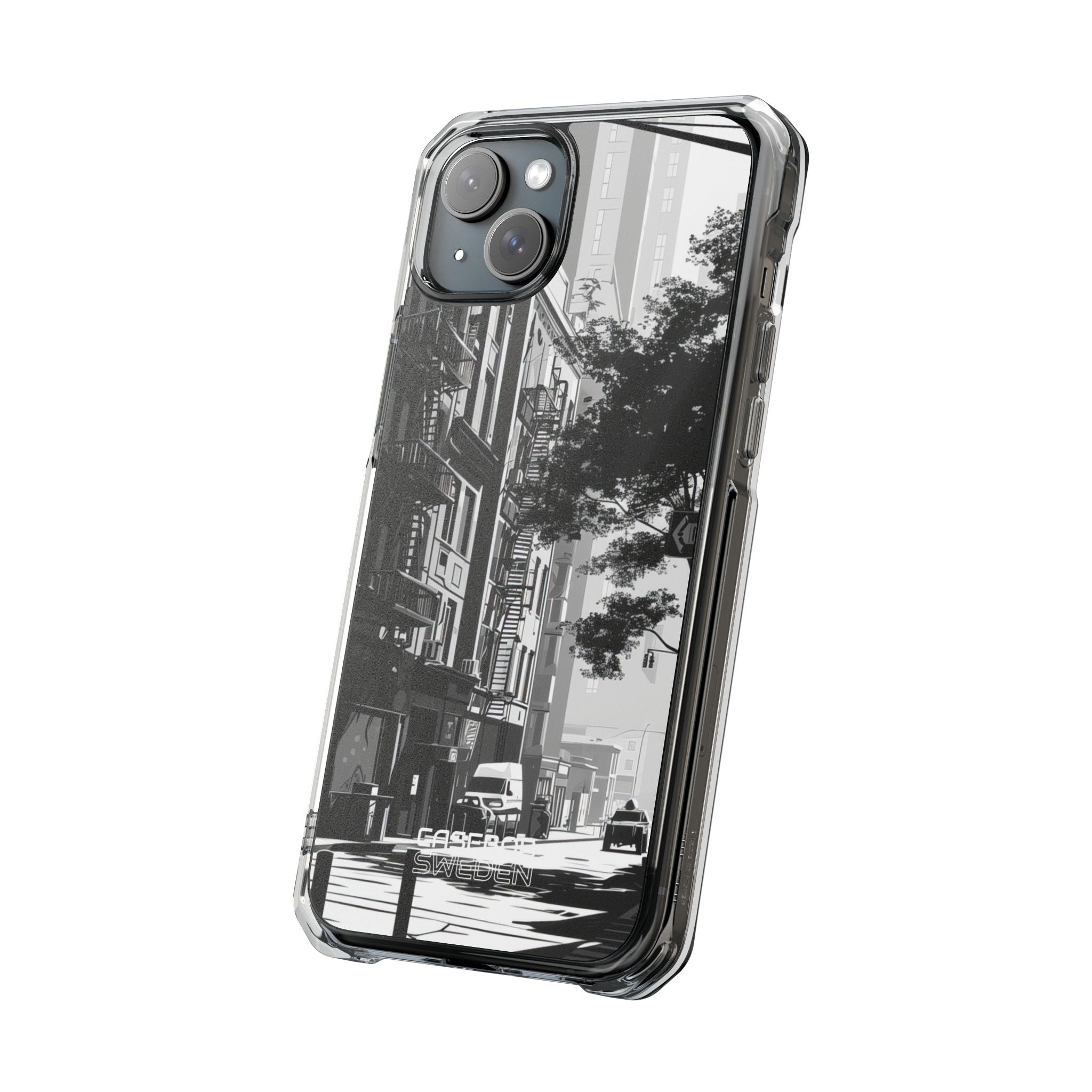 Noir Cityscape Shadows iPhone 15 - Impact Clear+