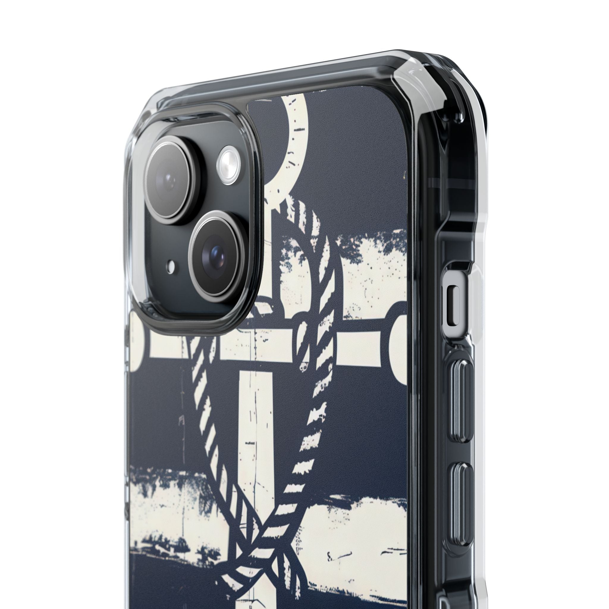 Navy Anchor Stripes iPhone 15 - Impact Clear+