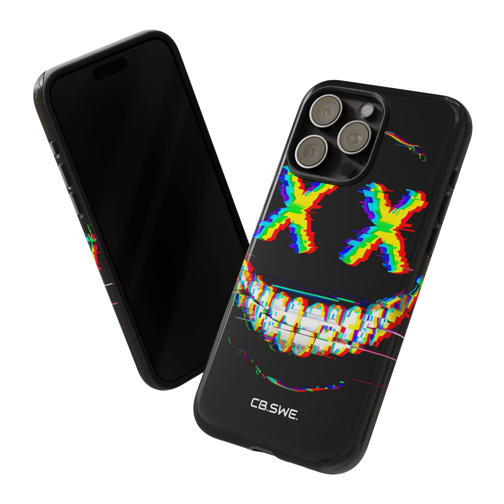 Sinister Glitch Art Smiley Face Digital Phone iPhone 15 - Tough